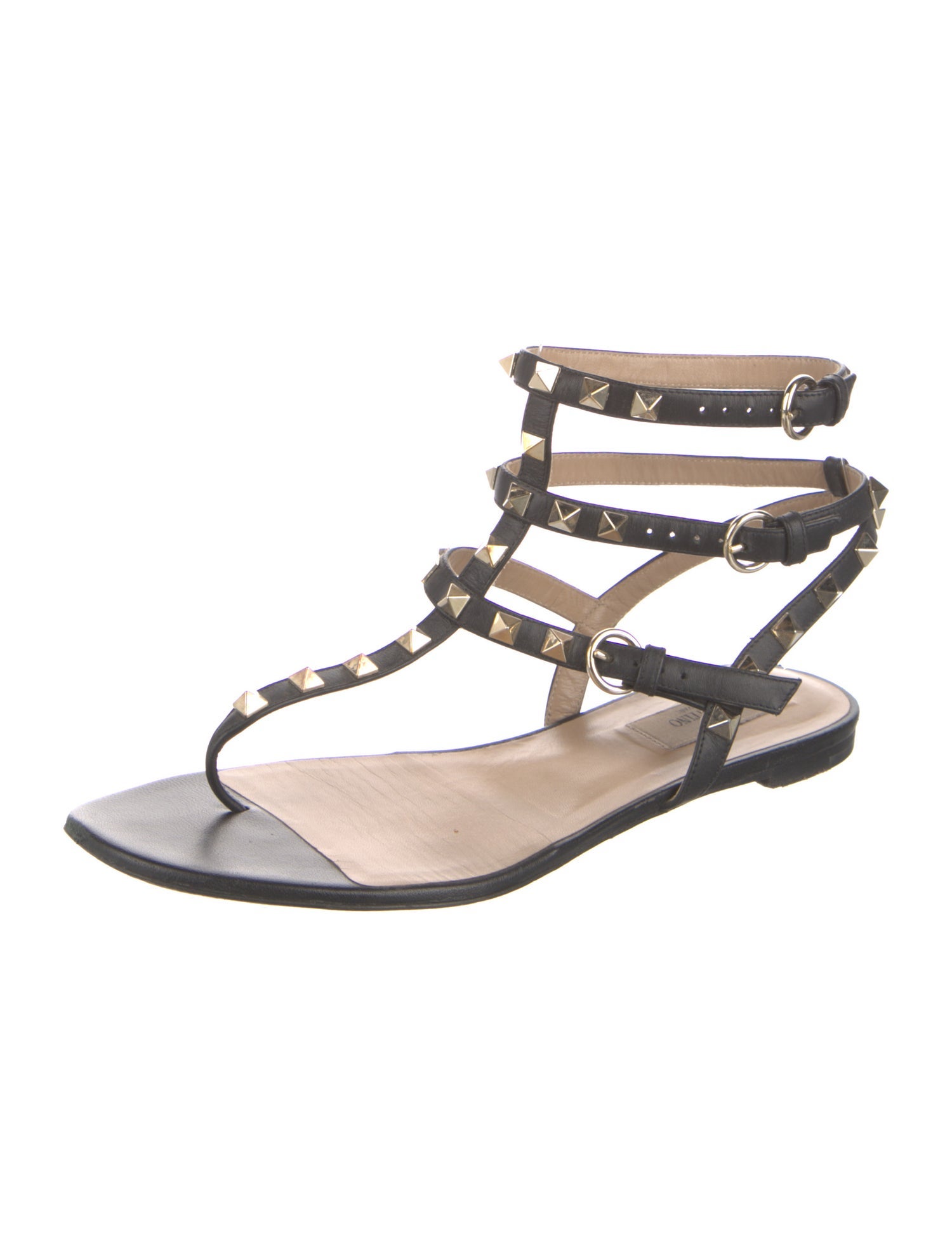 Valentino Rockstud Accents Leather Gladiator Sandals