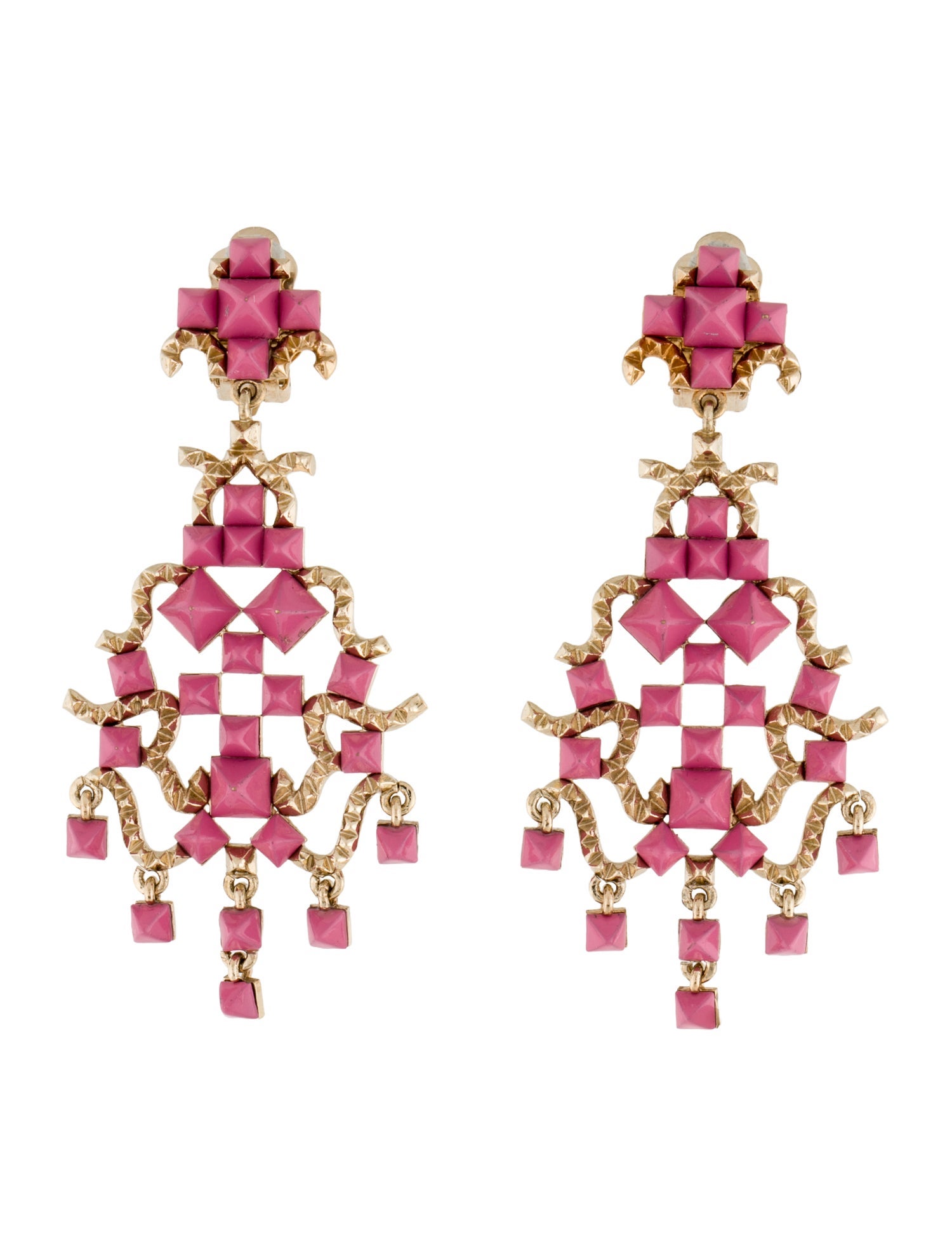 Valentino Enamel Stud Clip-On Chandelier Earrings