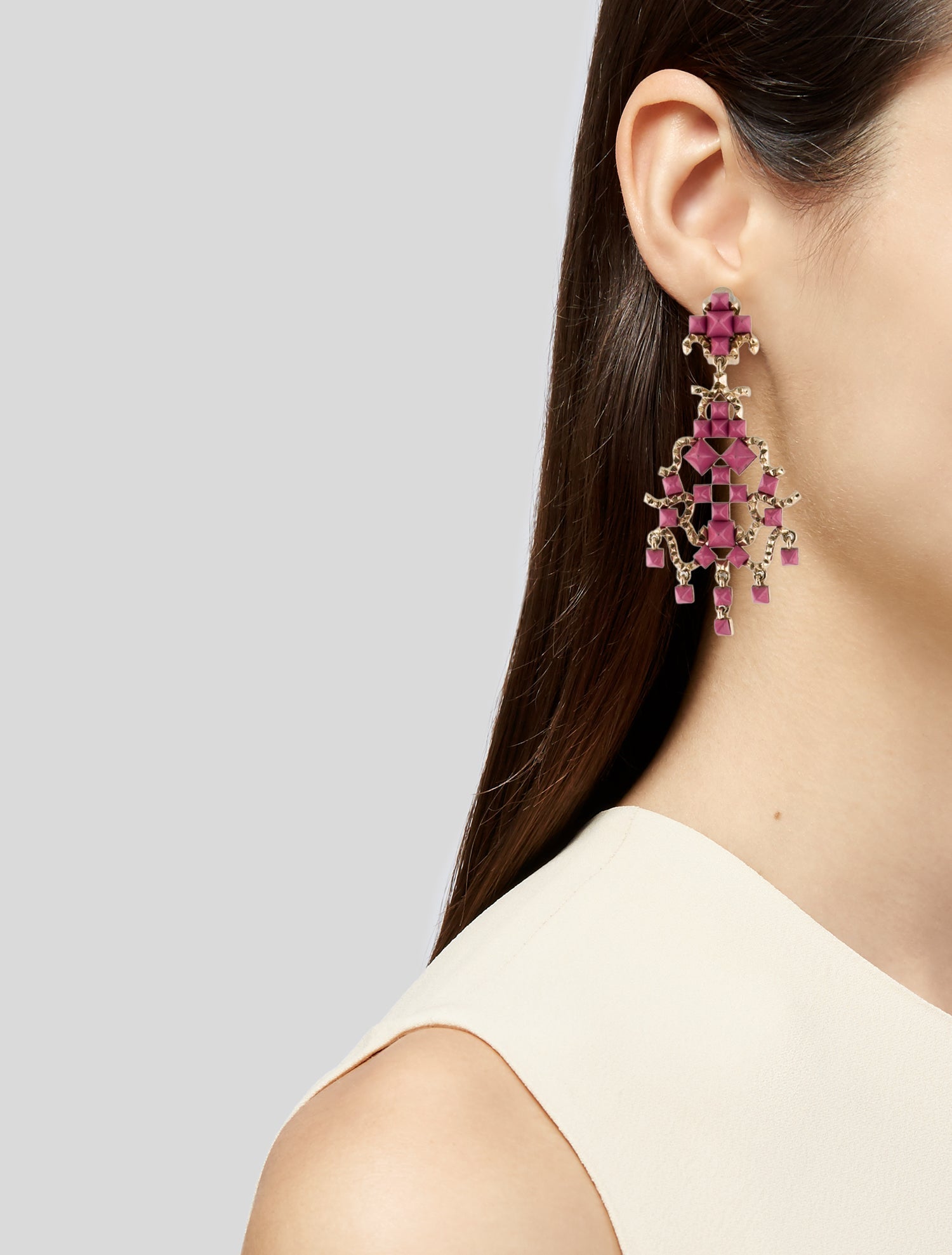 Valentino Enamel Stud Clip-On Chandelier Earrings