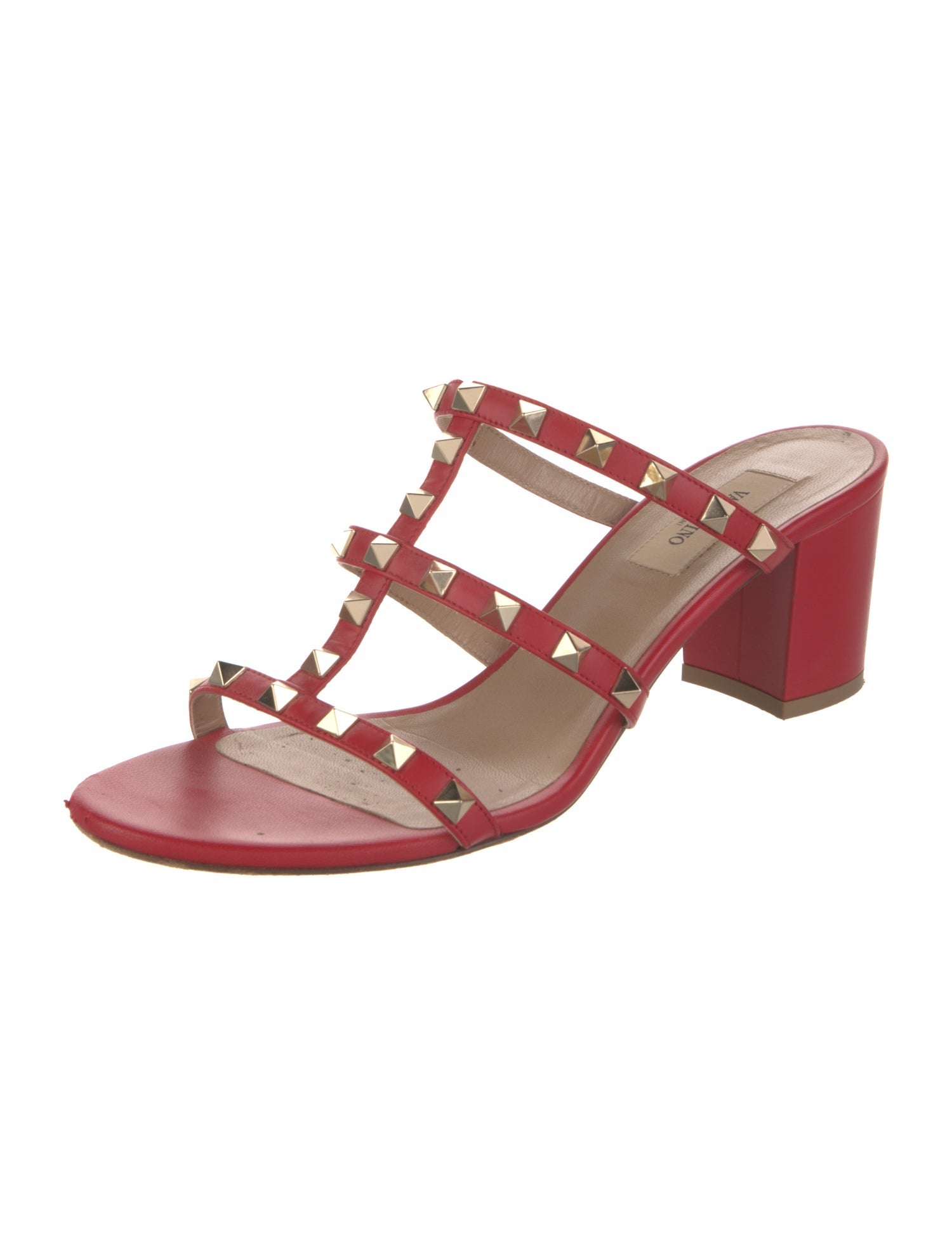 Valentino Rockstud Accents Leather T-Strap Sandals