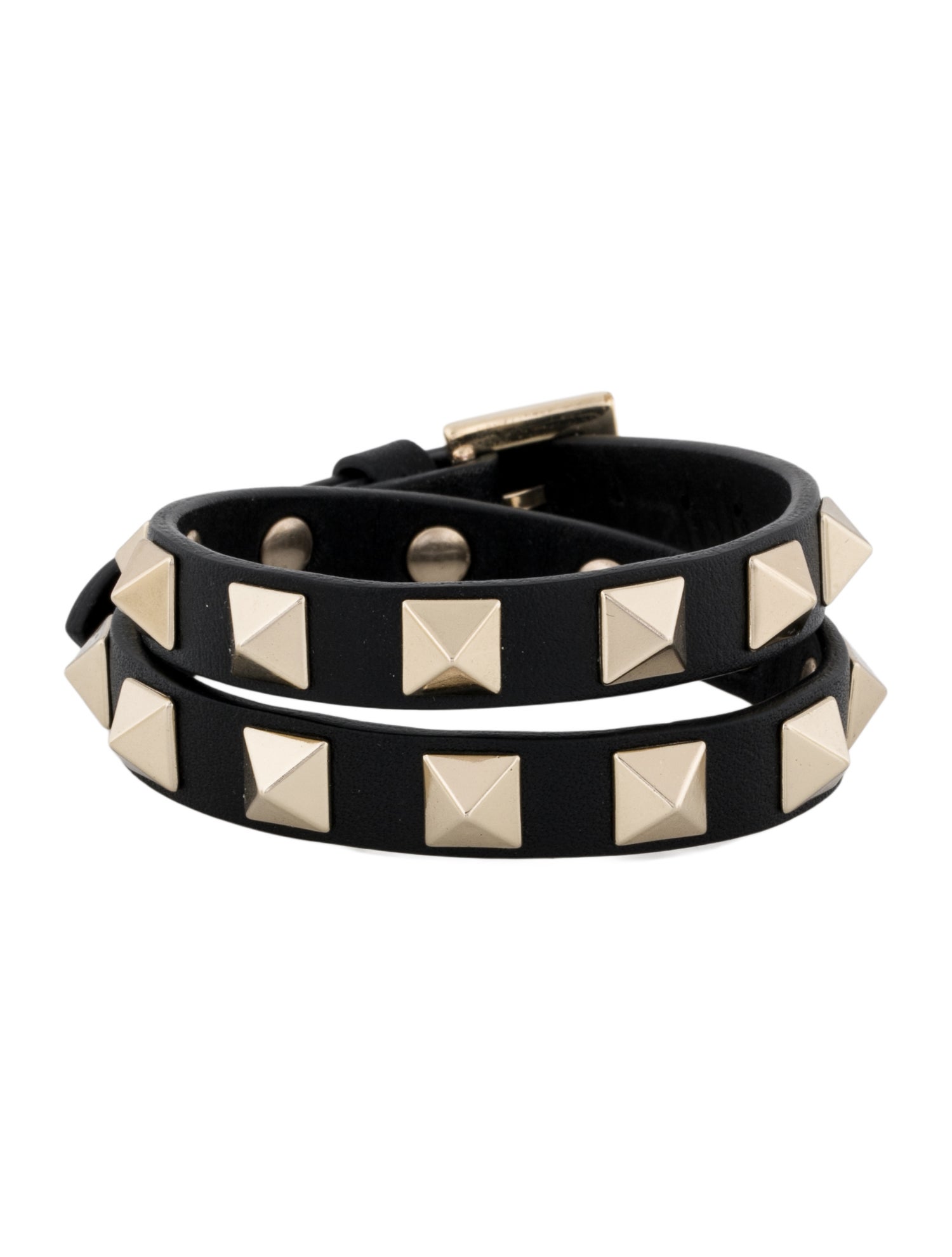 Valentino Leather Rockstud Double Wrap Bracelet