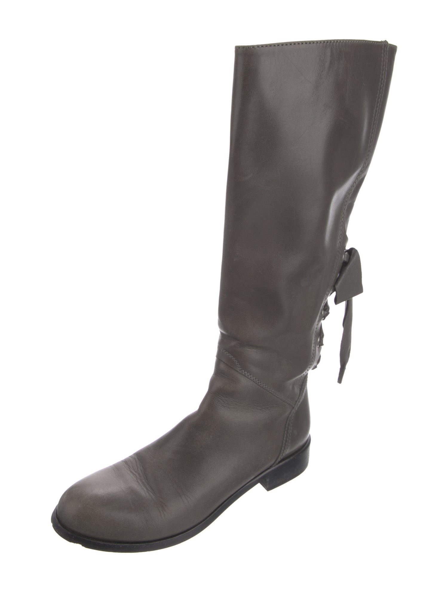 Valentino Leather Bow Accents Riding Boots