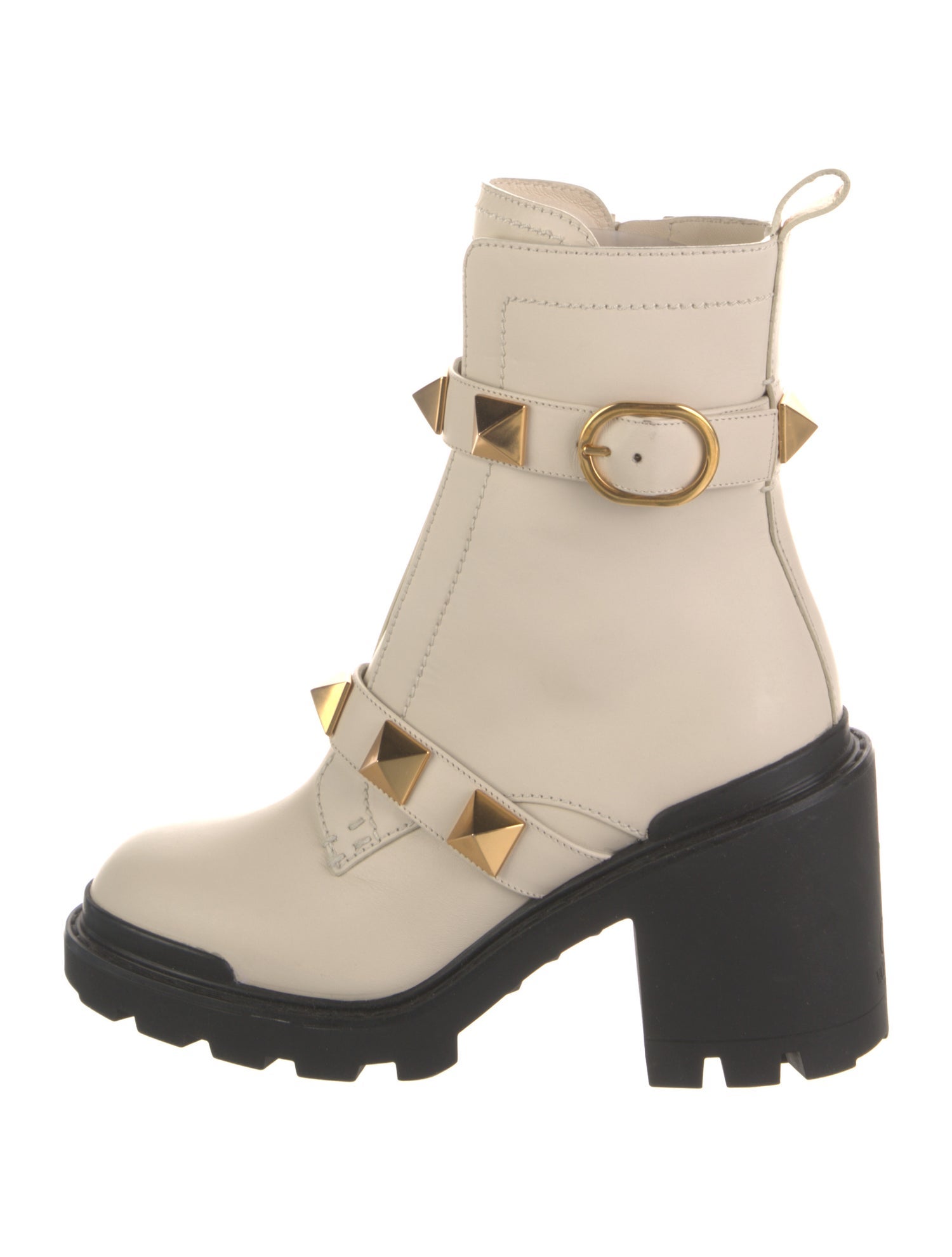 Valentino Rockstud Accents Leather Combat Boots