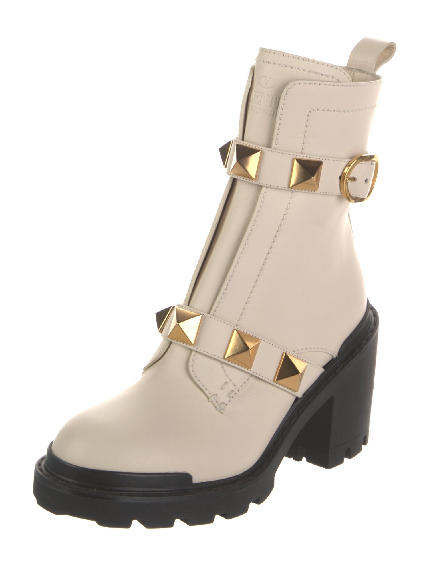 Valentino Rockstud Accents Leather Combat Boots
