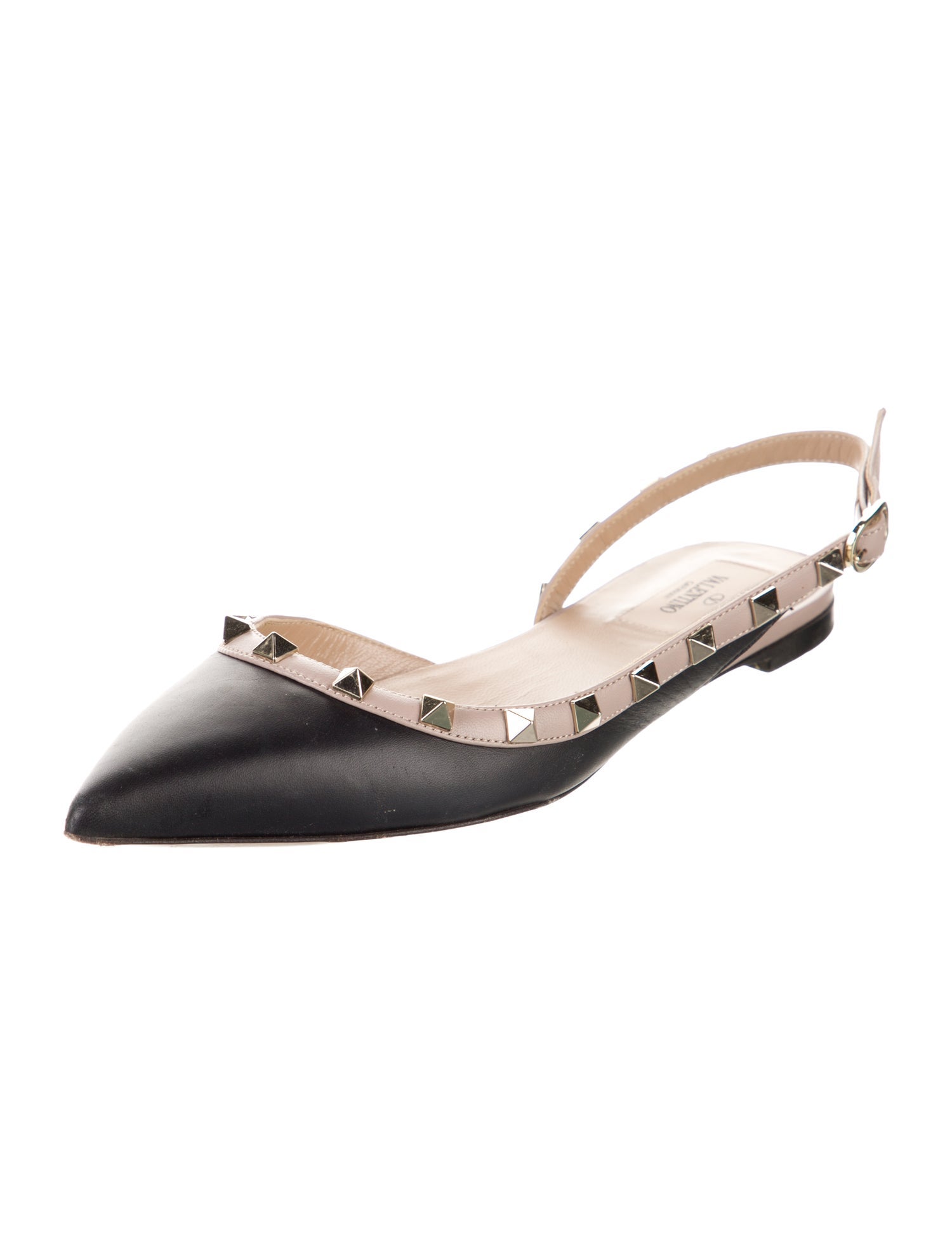 Valentino Rockstud Accents Leather Slingback Flats