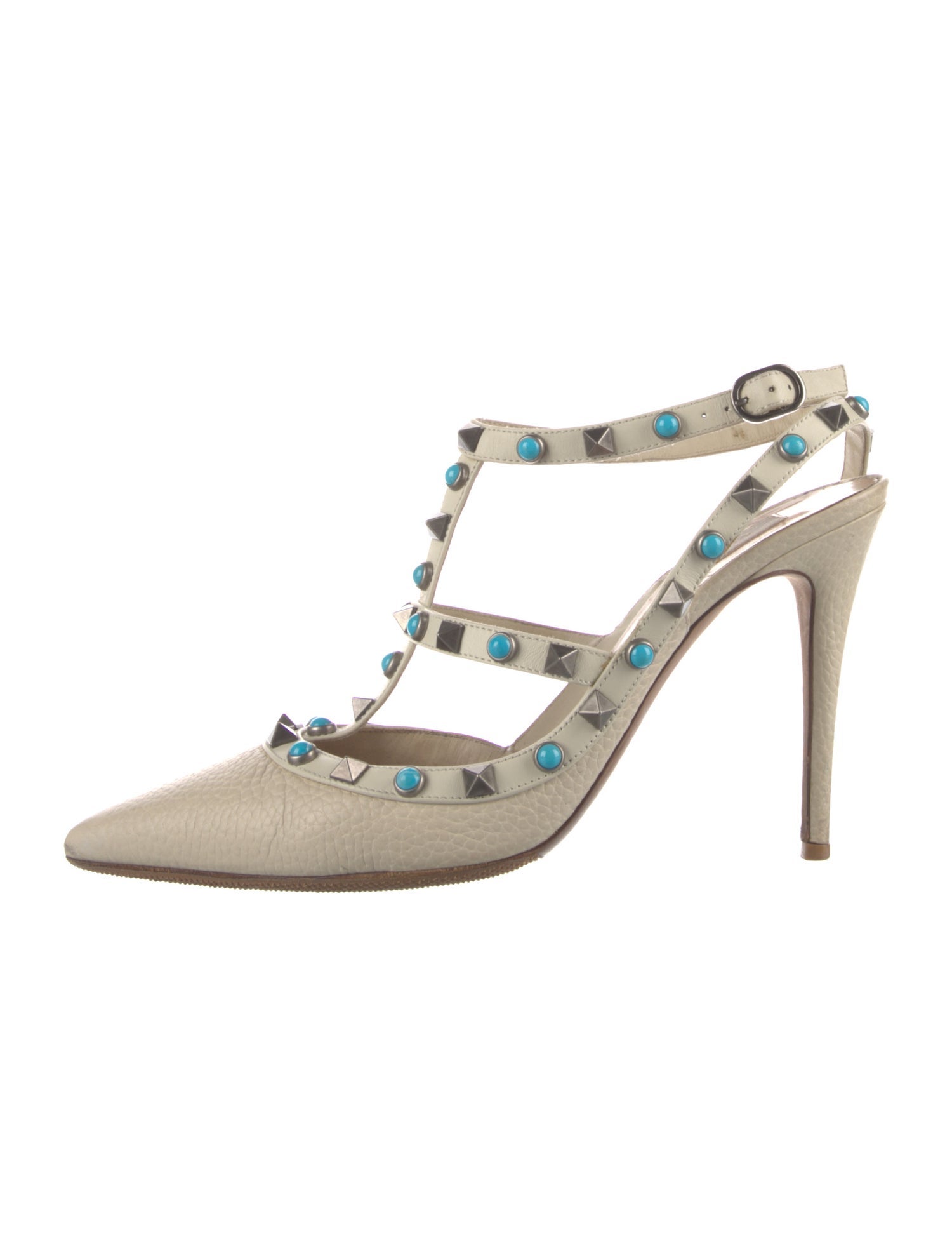 Valentino Rockstud Accents Leather T-Strap Pumps