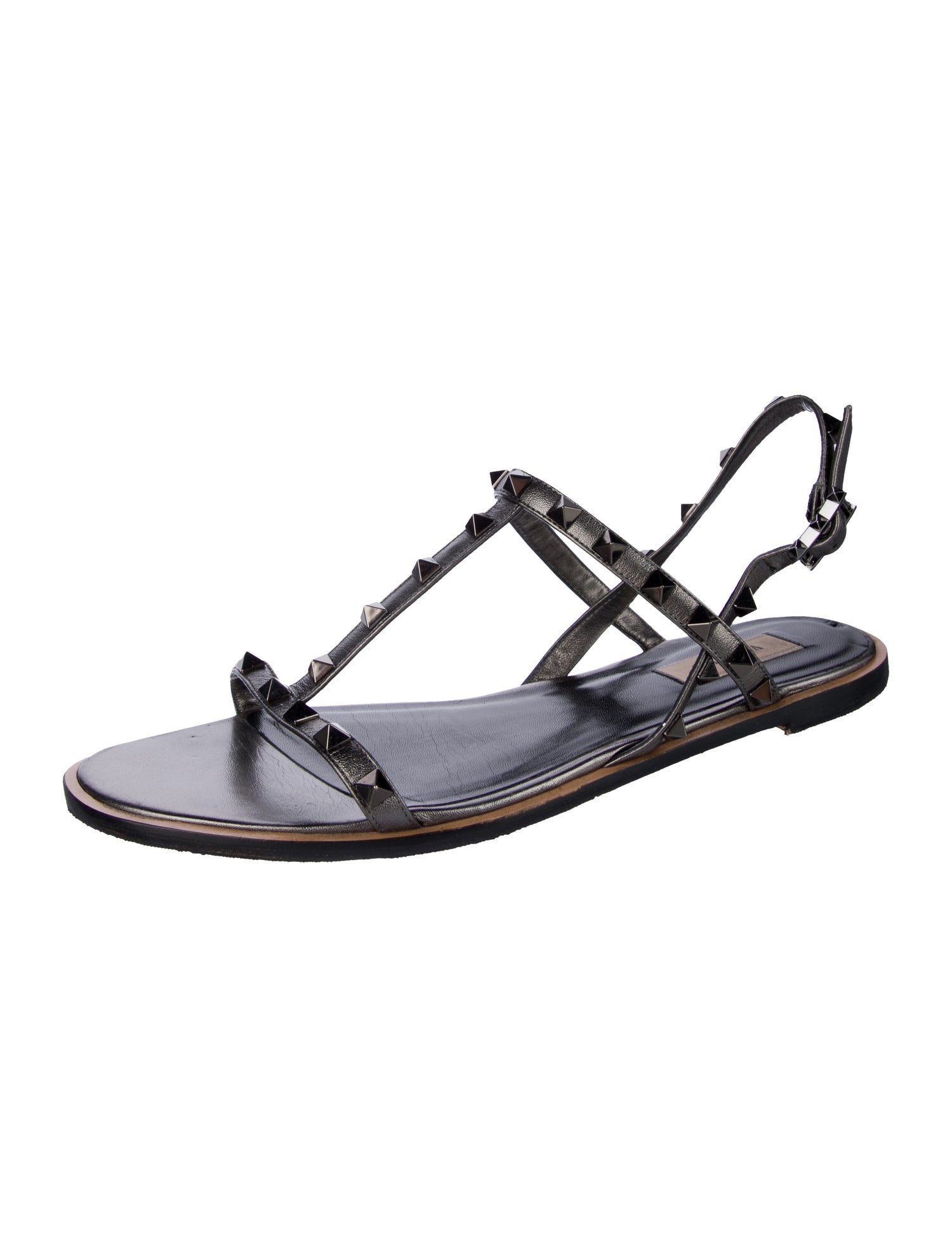 Valentino Rockstud Accents Leather T-Strap Sandals