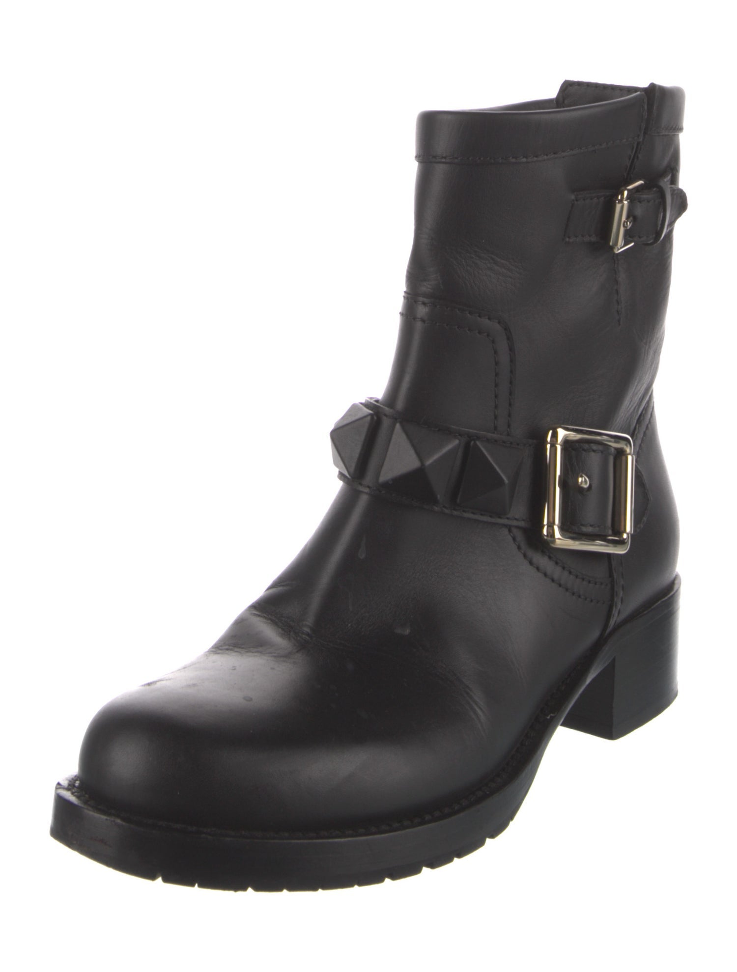 Valentino Rockstud Accents Leather Moto Boots