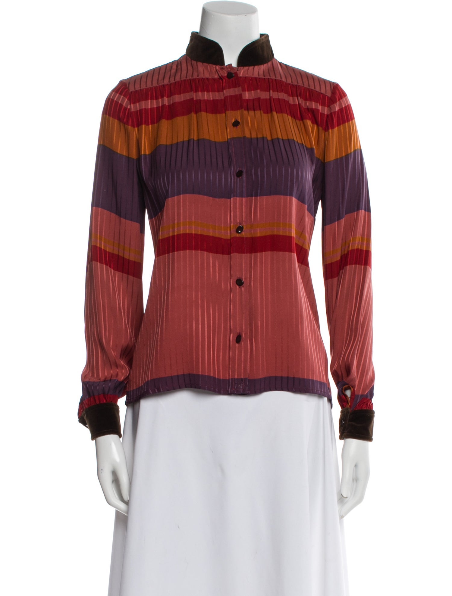 Valentino Striped Mock Neck Button-Up Top
