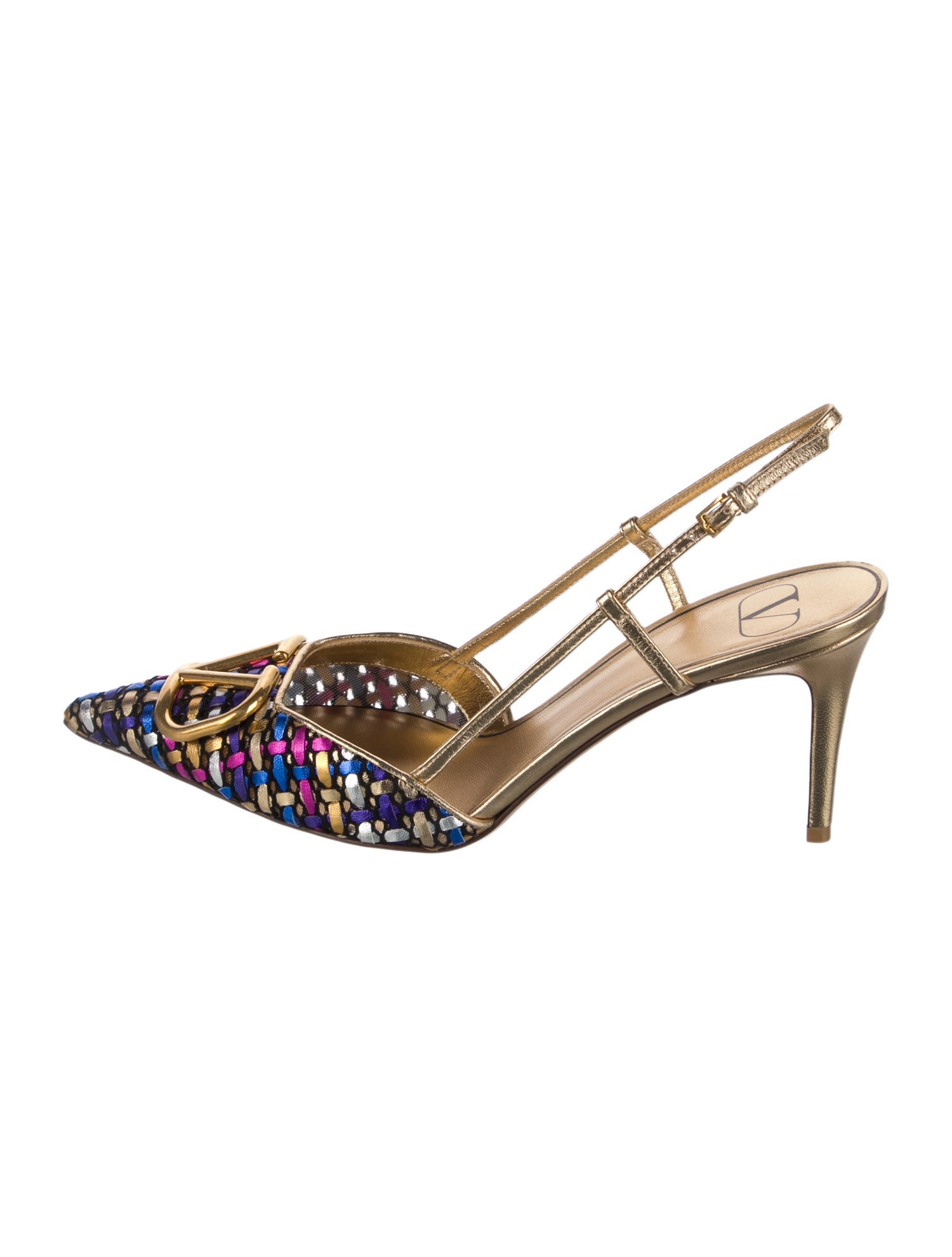 Valentino Leather Tweed Pattern Slingback Pumps w/ Tags