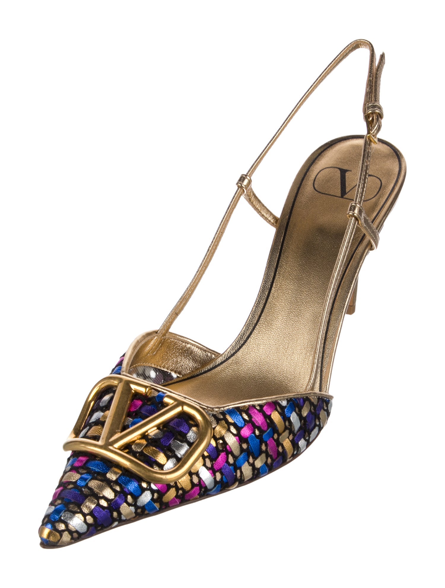 Valentino Leather Tweed Pattern Slingback Pumps w/ Tags