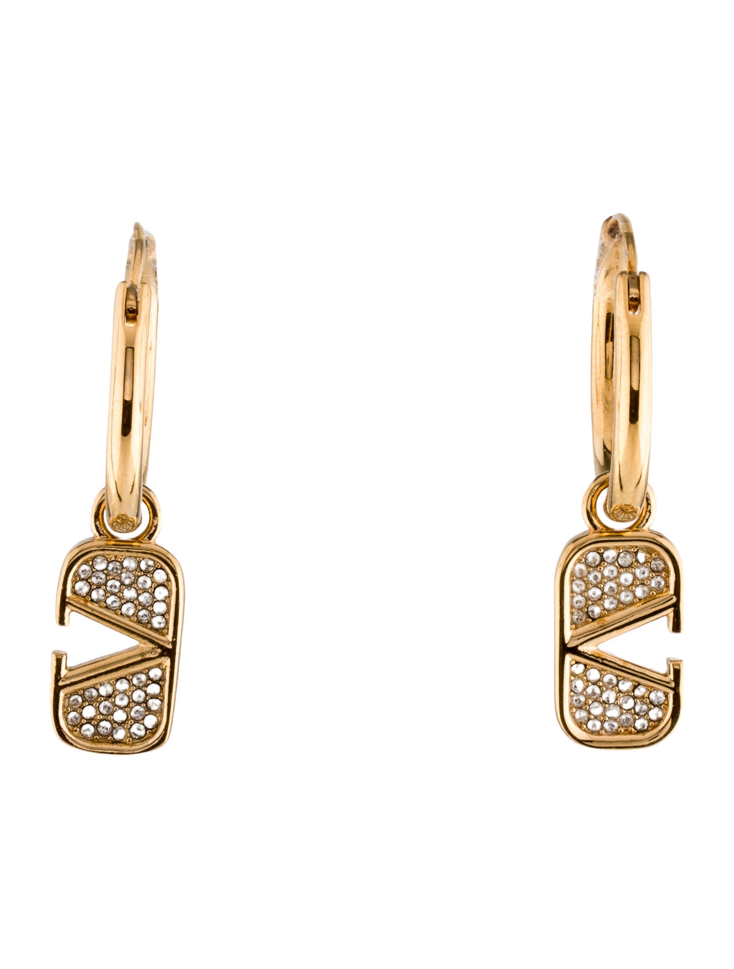 Valentino Crystal V Logo Signature Charm Hoop Earrings