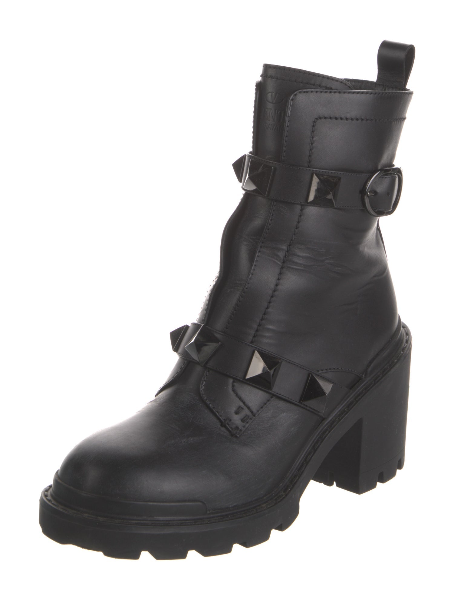 Valentino Rockstud Accents Leather Combat Boots