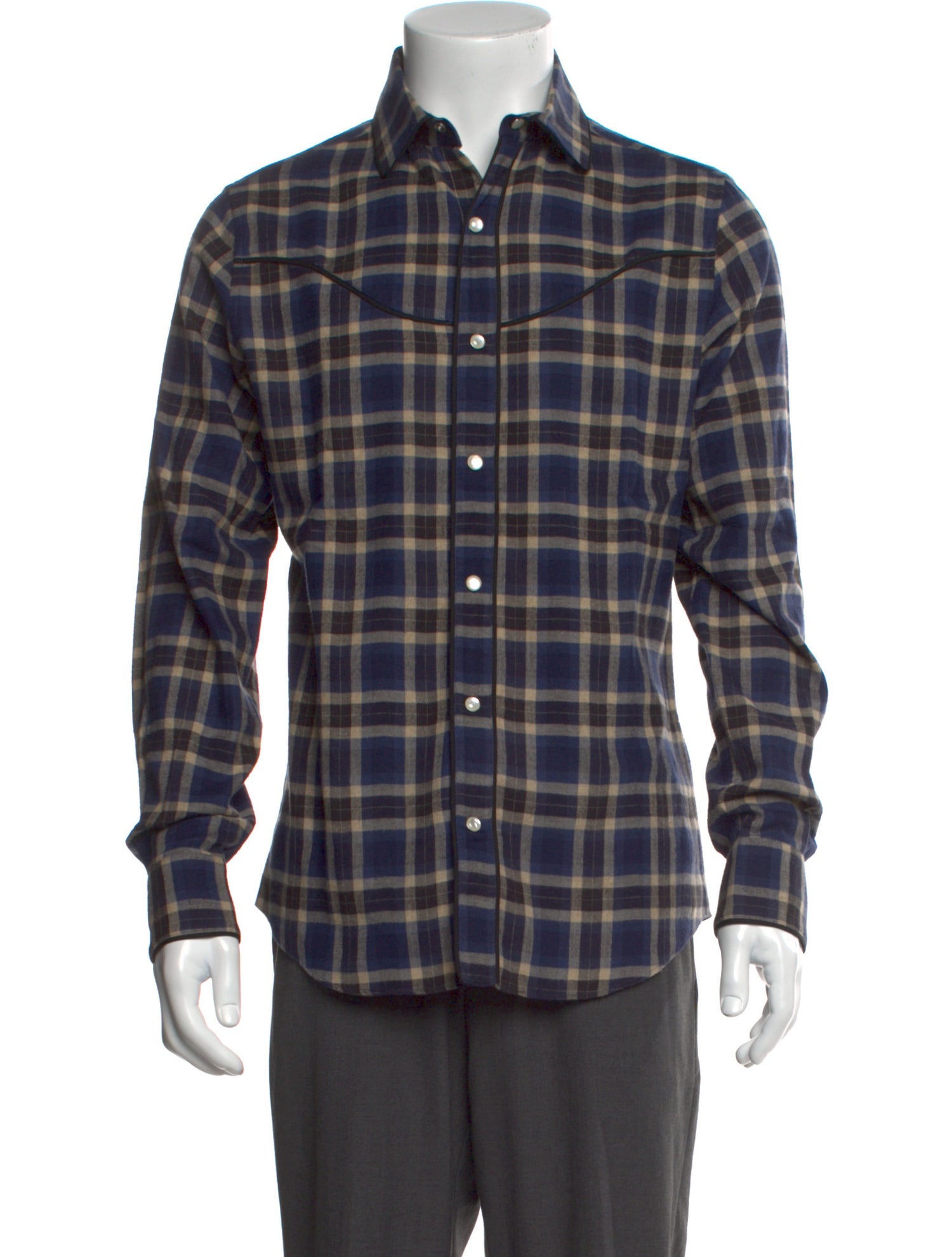 Valentino Plaid Print Long Sleeve Dress Shirt