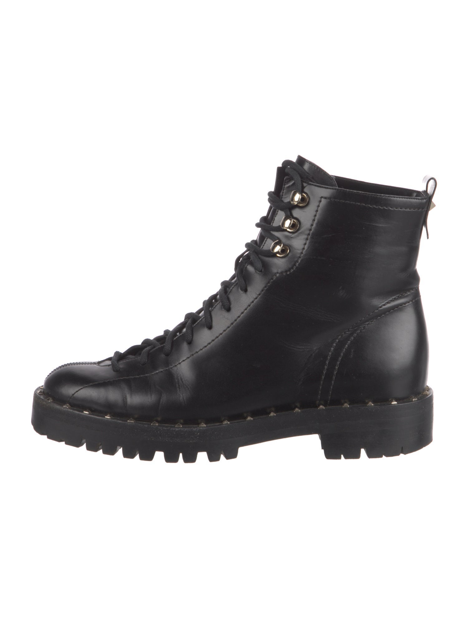 Valentino Rockstud Accents Leather Combat Boots