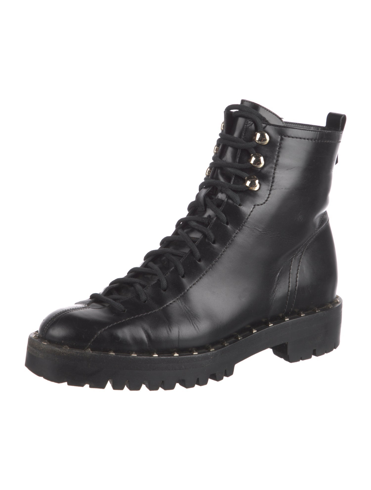 Valentino Rockstud Accents Leather Combat Boots