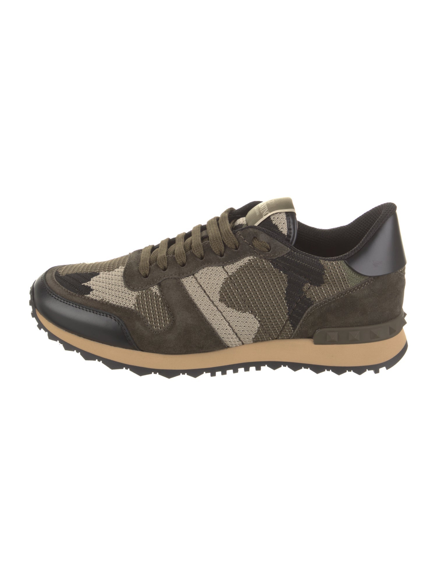 Valentino Camouflage Print Leather Trim Embellishment Athletic Sneakers