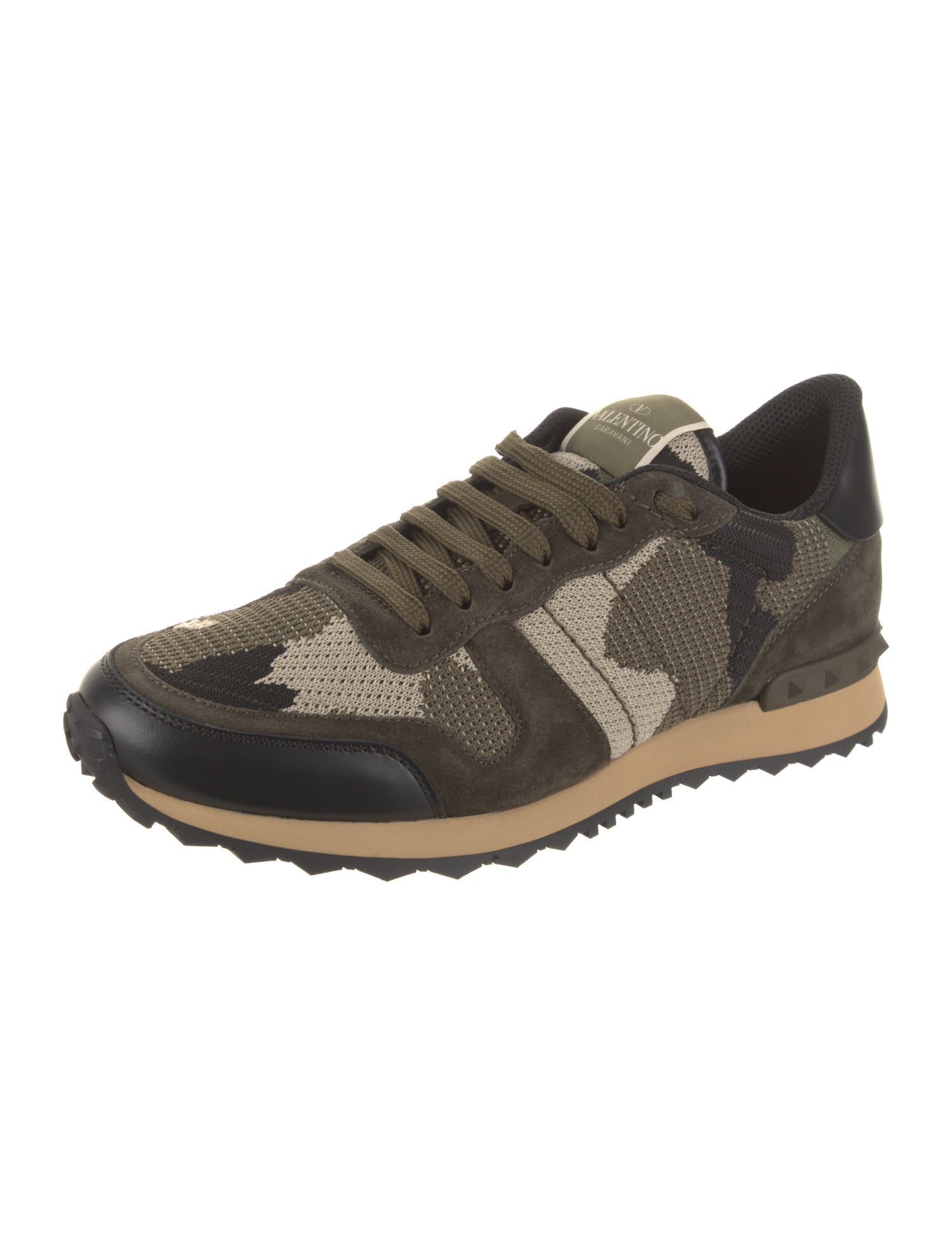 Valentino Camouflage Print Leather Trim Embellishment Athletic Sneakers