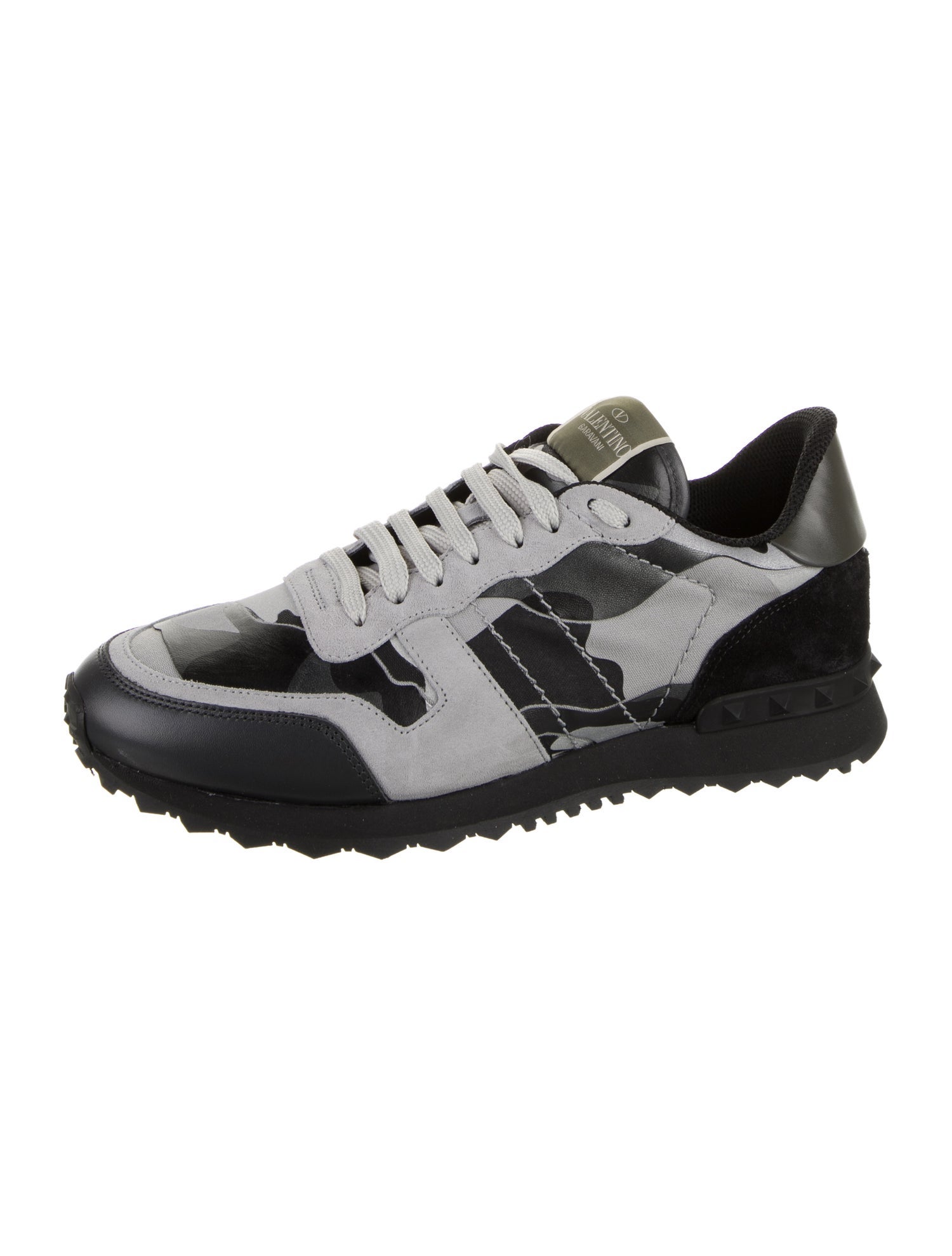 Valentino Leather Camouflage Print Sneakers