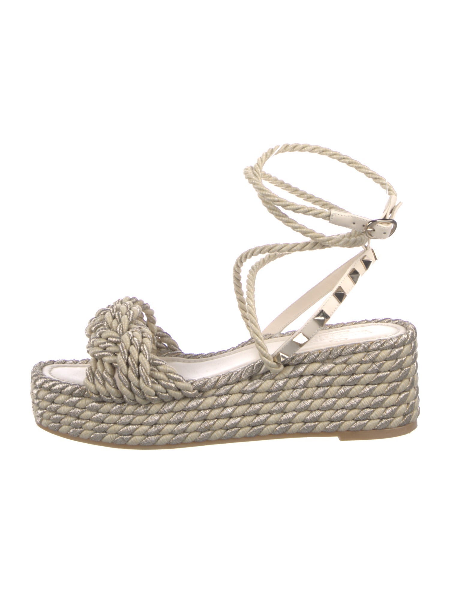 Valentino Rockstud Accents Leather Espadrilles