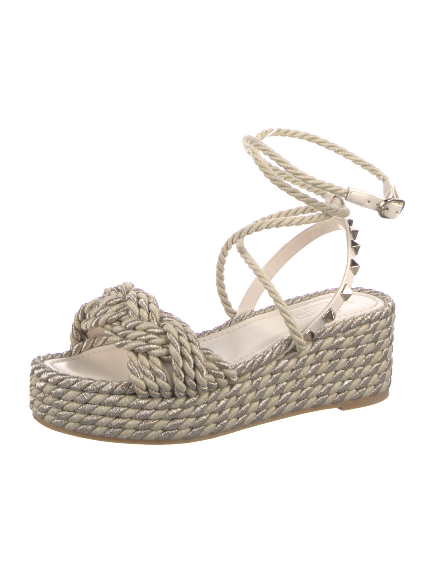 Valentino Rockstud Accents Leather Espadrilles