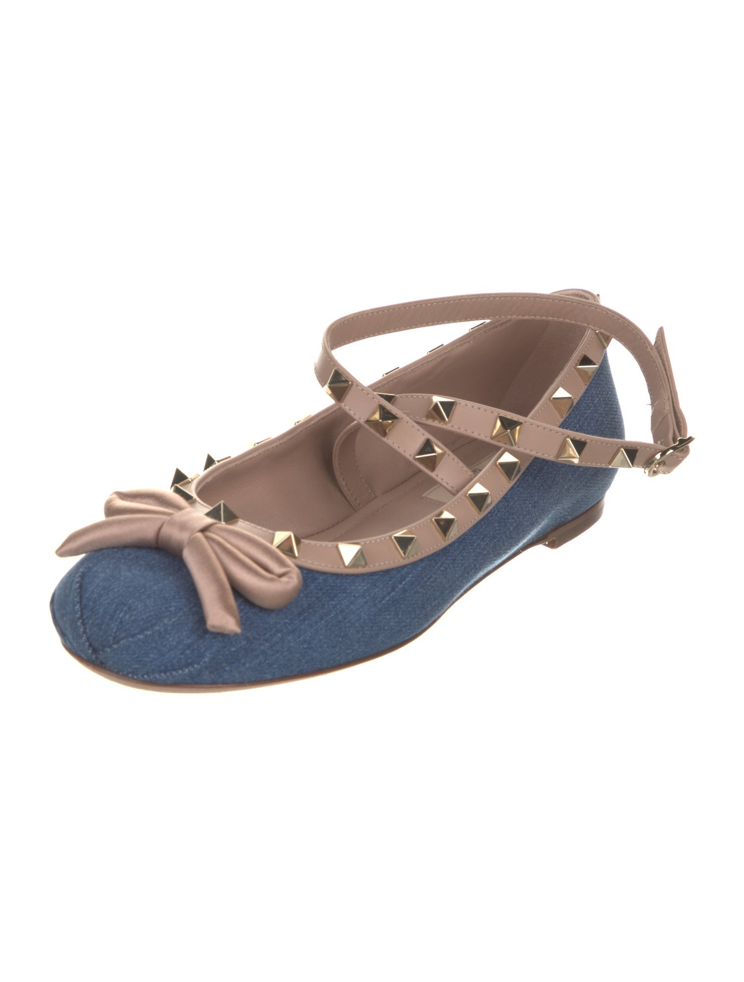 Valentino Rockstud Accents Denim Ballet Flats