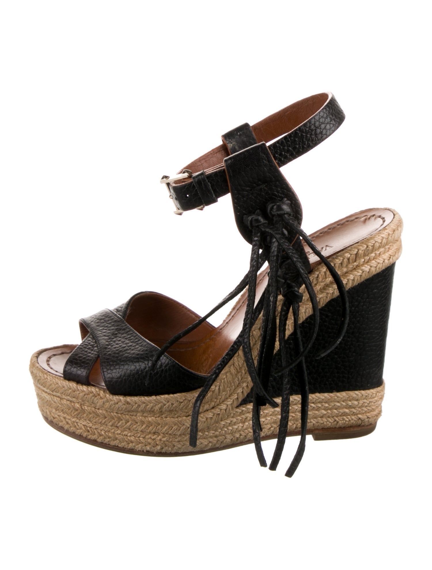 Valentino Leather Fringe Trim Accent Espadrilles