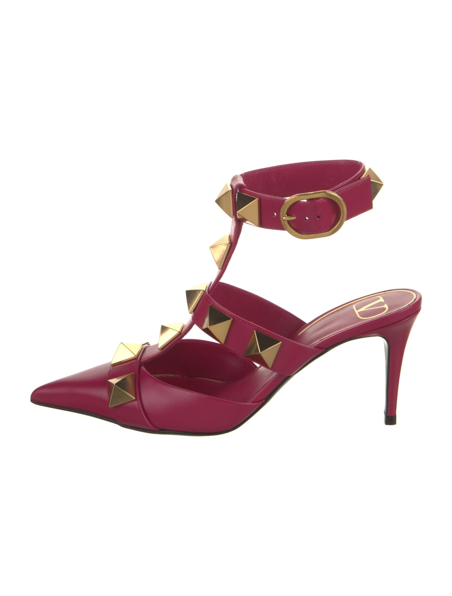 Valentino Leather Studded Accents T-Strap Pumps