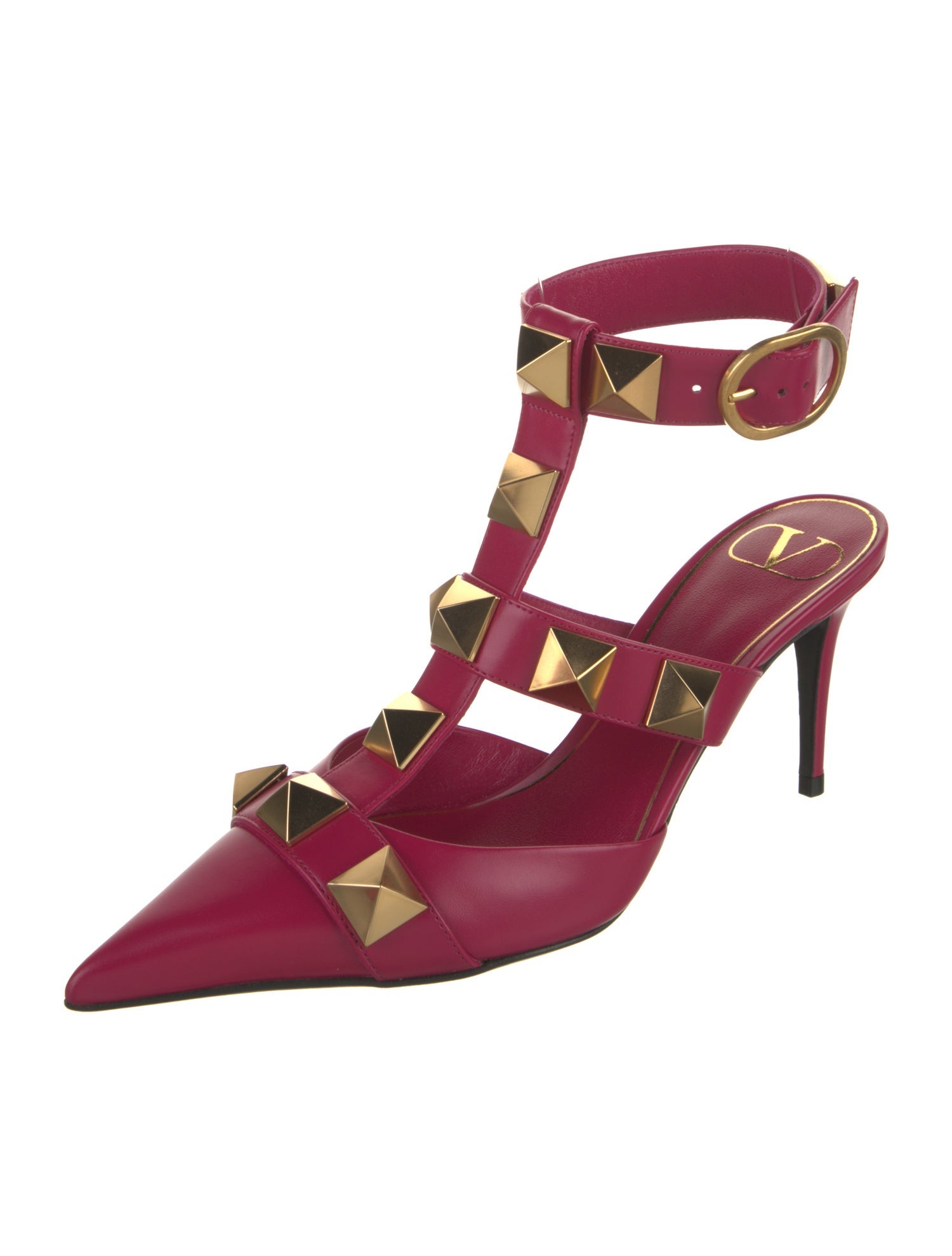 Valentino Leather Studded Accents T-Strap Pumps