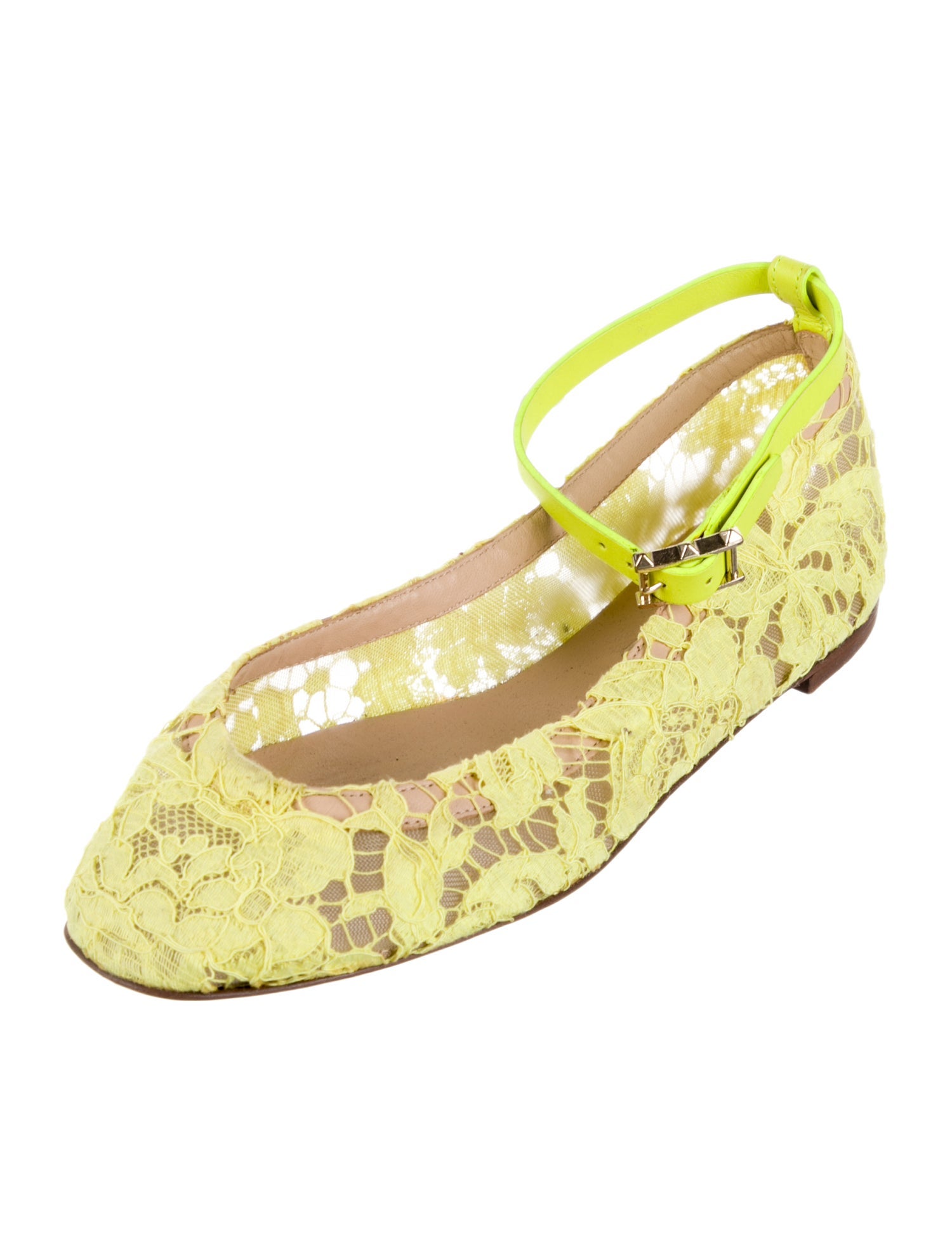 Valentino Rockstud Accents Lace Ballet Flats