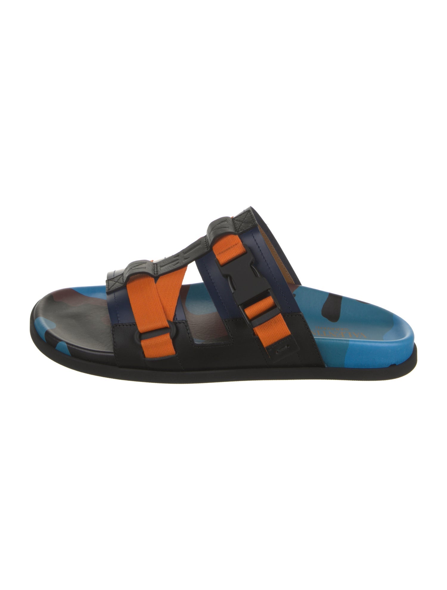 Valentino Leather Colorblock Pattern Slides