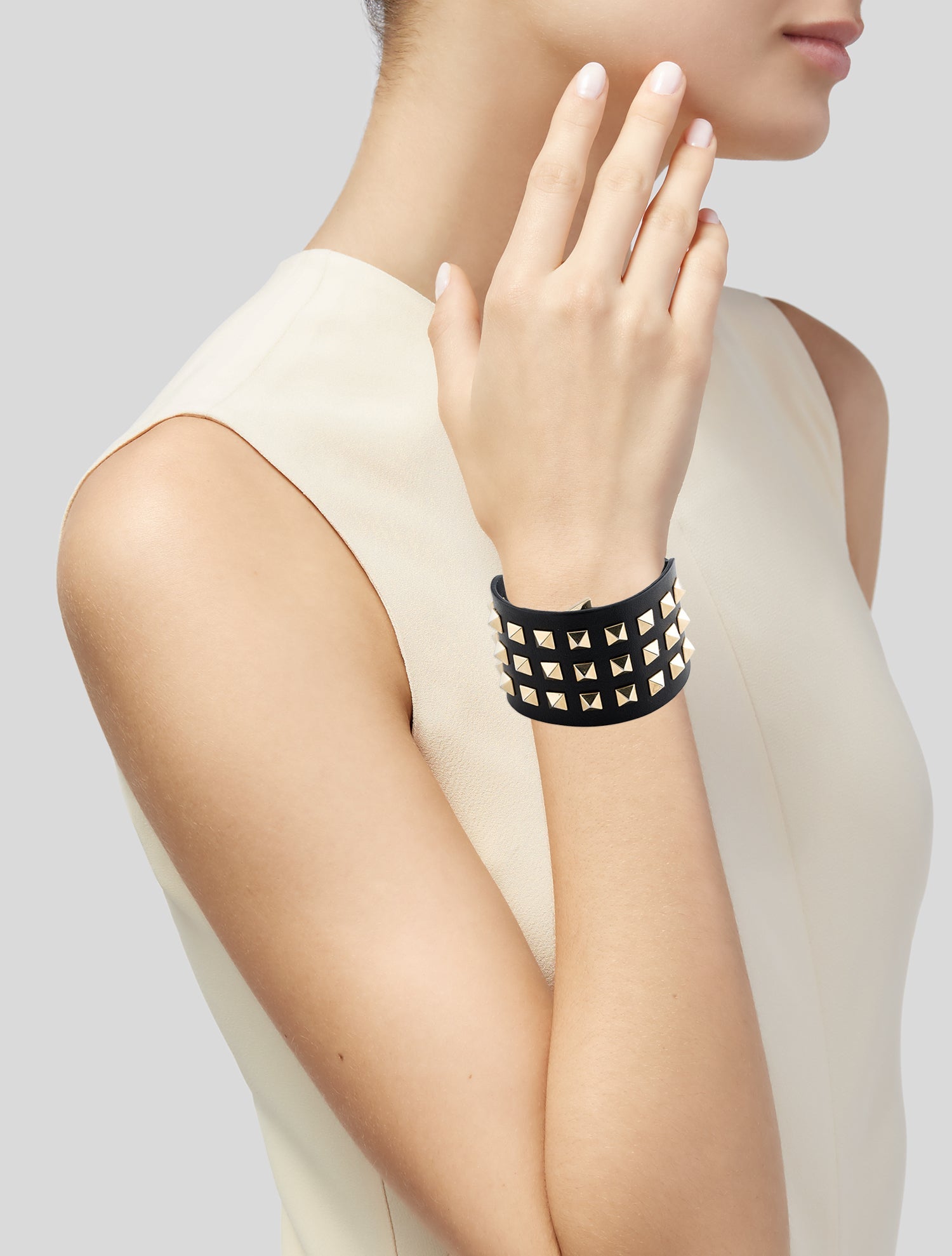 Valentino Leather Rockstud Wide Wrap Bracelet