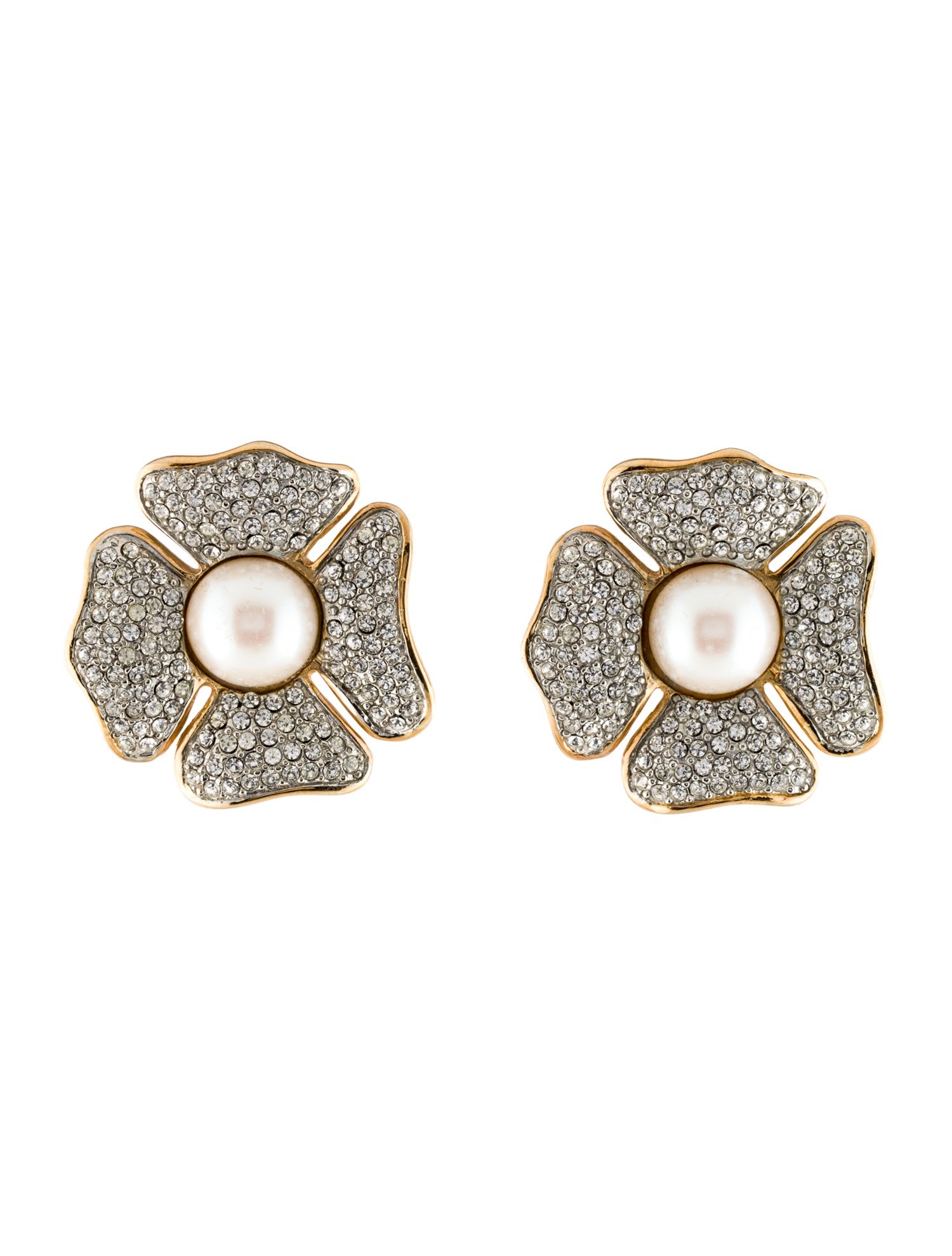 Valentino Crystal & Faux Pearl Flower Clip-On Earrings