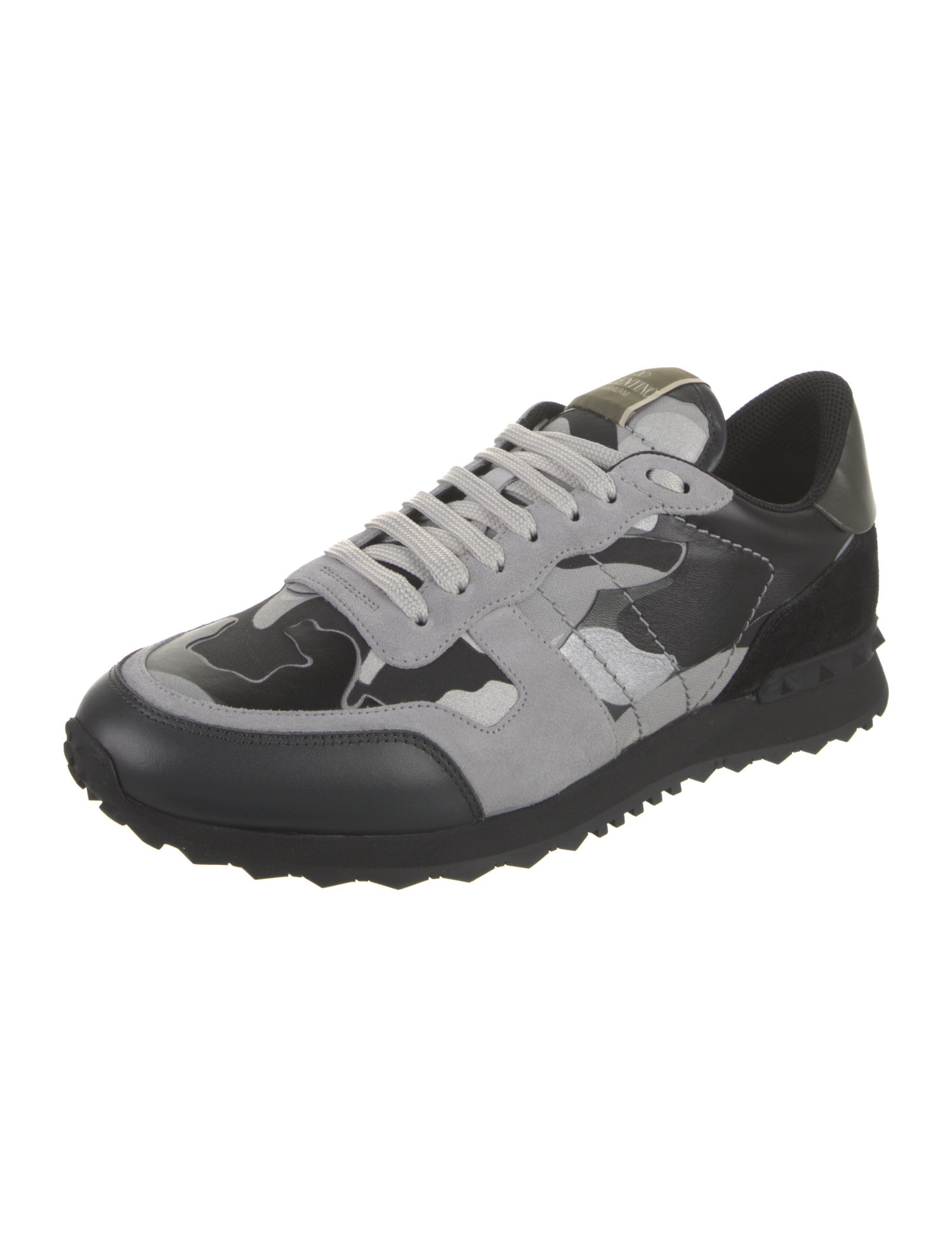 Valentino Leather Camouflage Print Sneakers