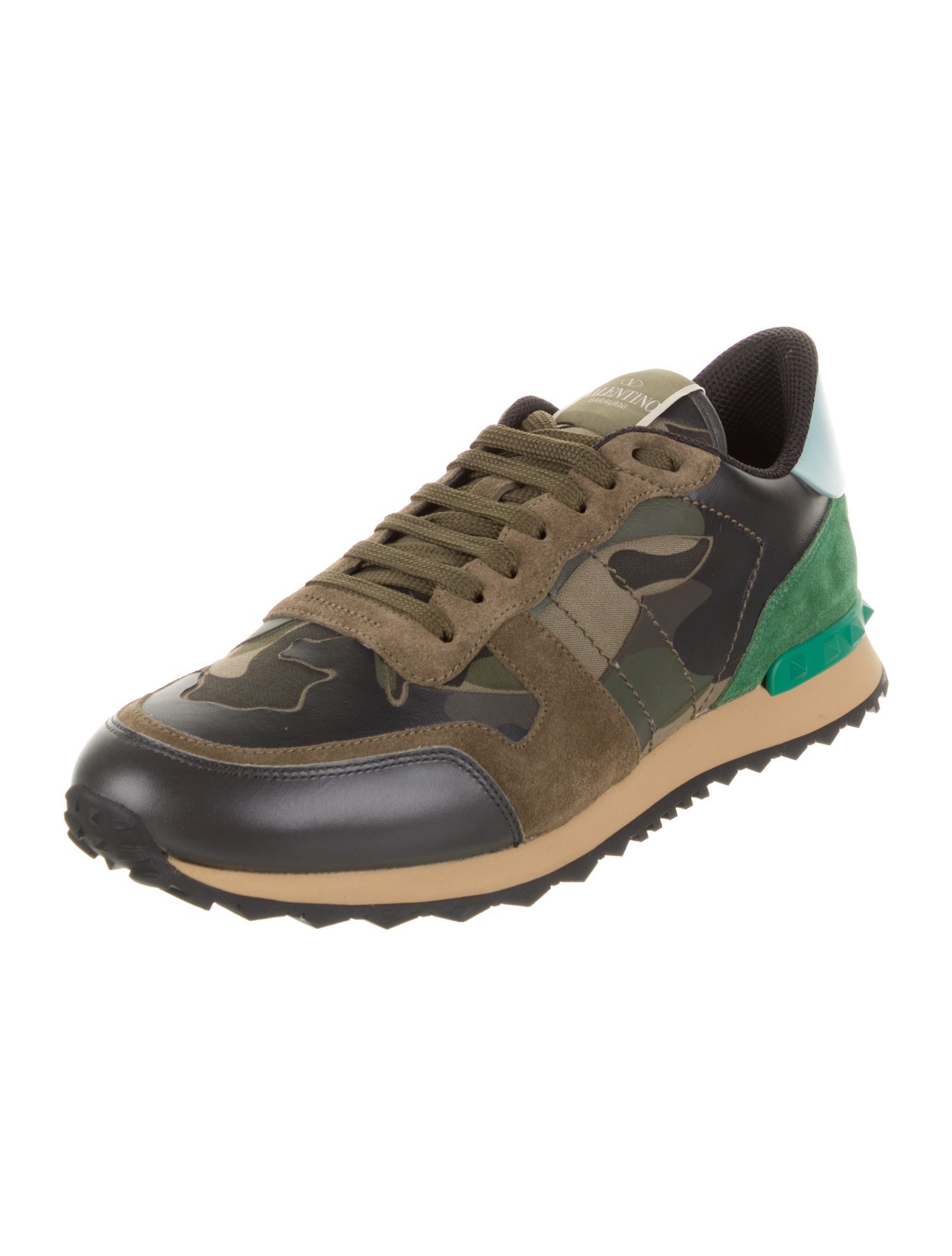 Valentino Leather Camouflage Print Sneakers