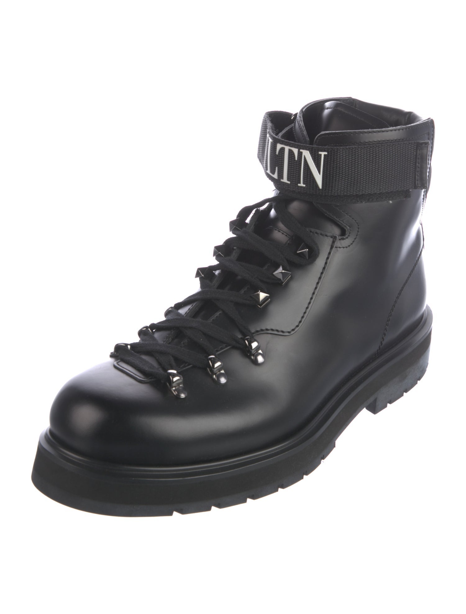 Valentino Rockstud Accents Leather Lace-Up Boots