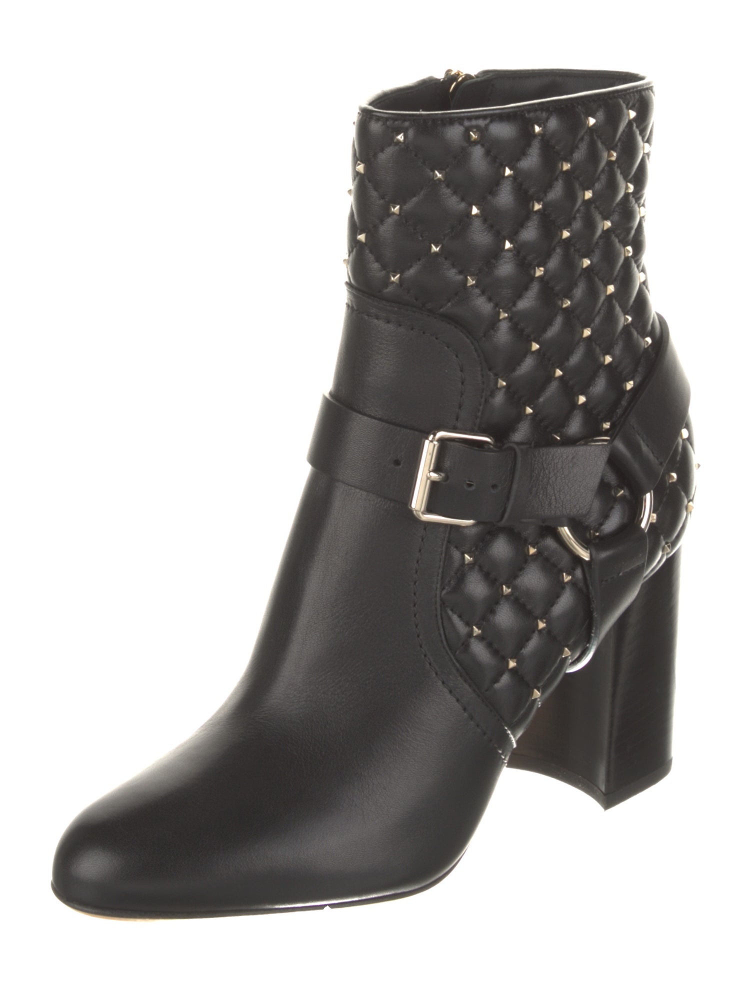 Valentino Leather Studded Accents Moto Boots