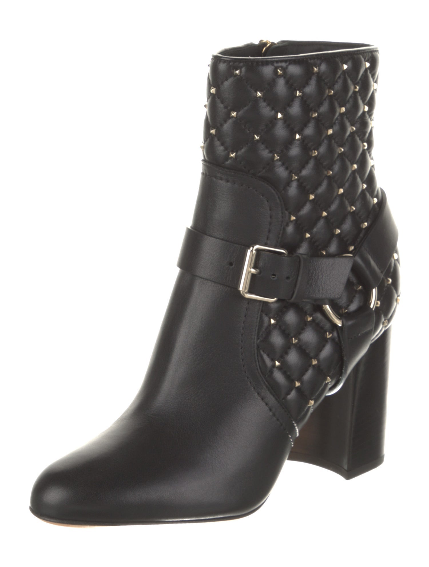 Valentino Leather Studded Accents Moto Boots
