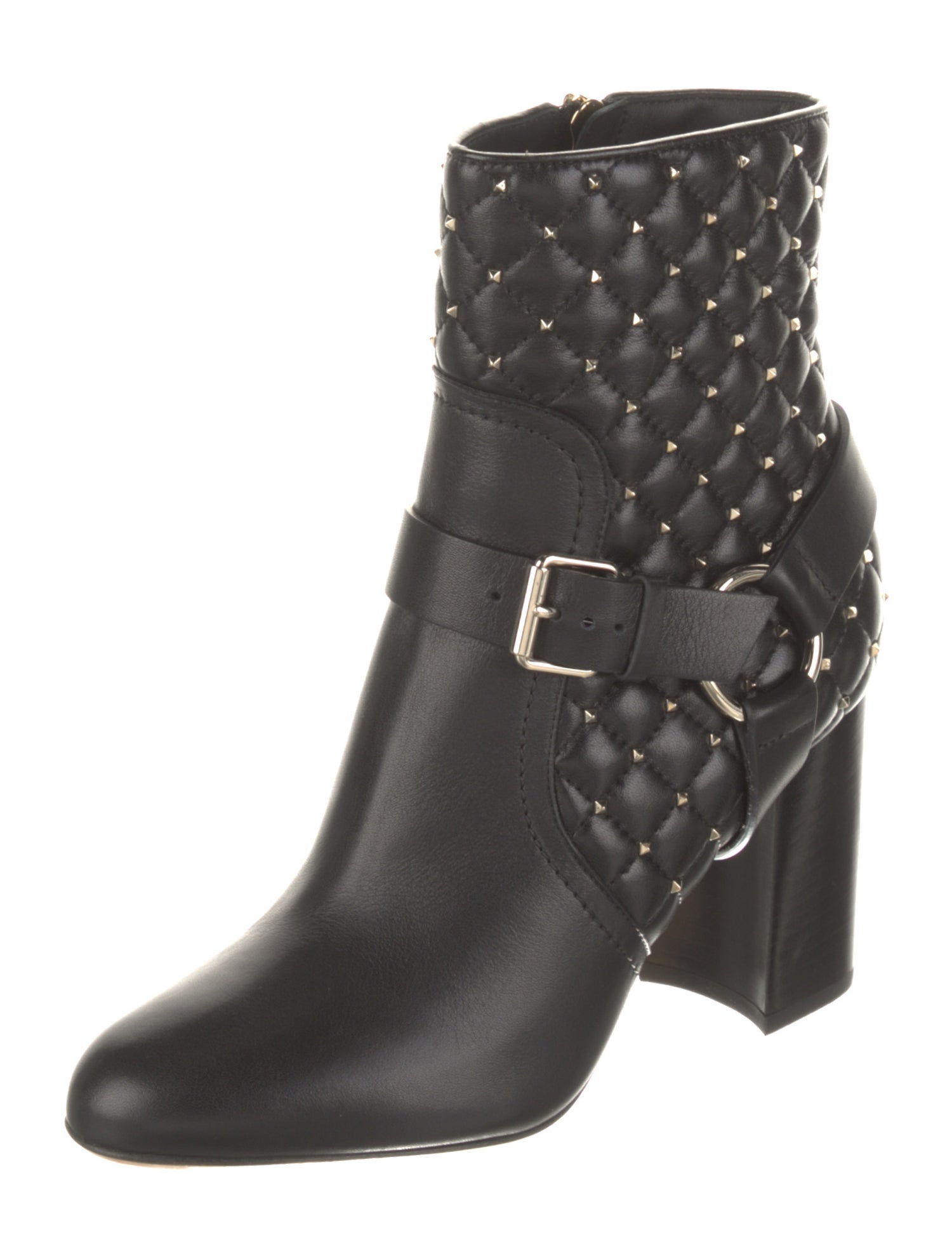 Valentino Leather Studded Accents Moto Boots