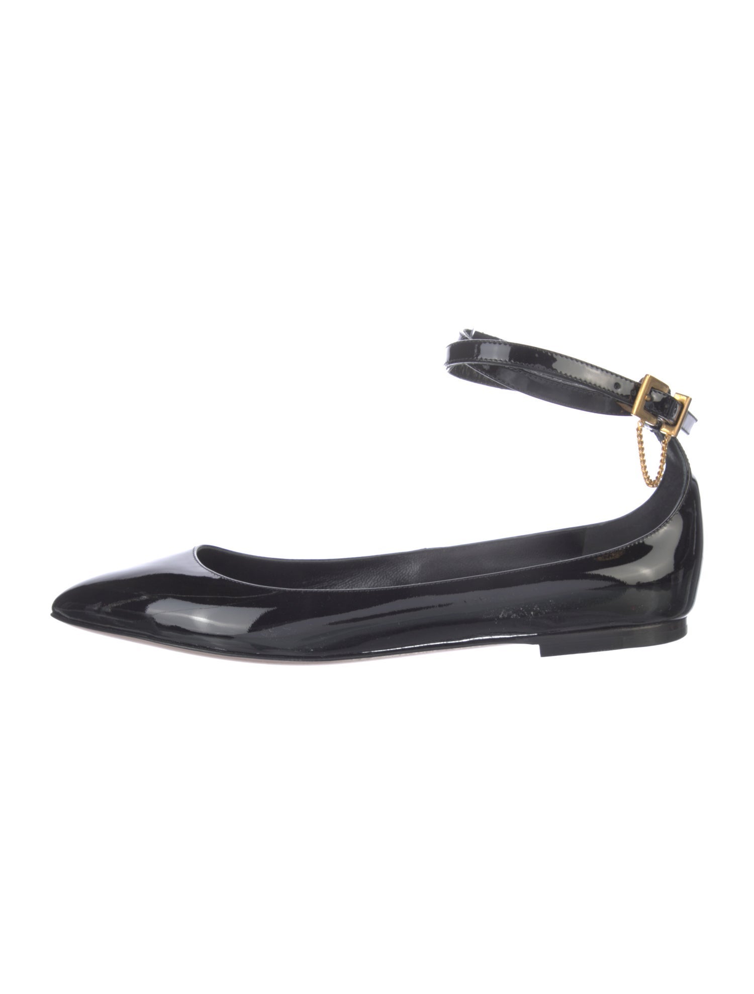 Valentino Patent Leather Chain-Link Accents Ballet Flats