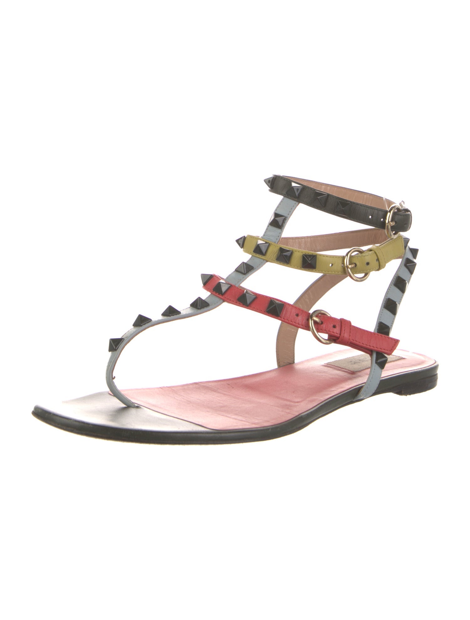 Valentino Rockstud Accents Leather T-Strap Sandals