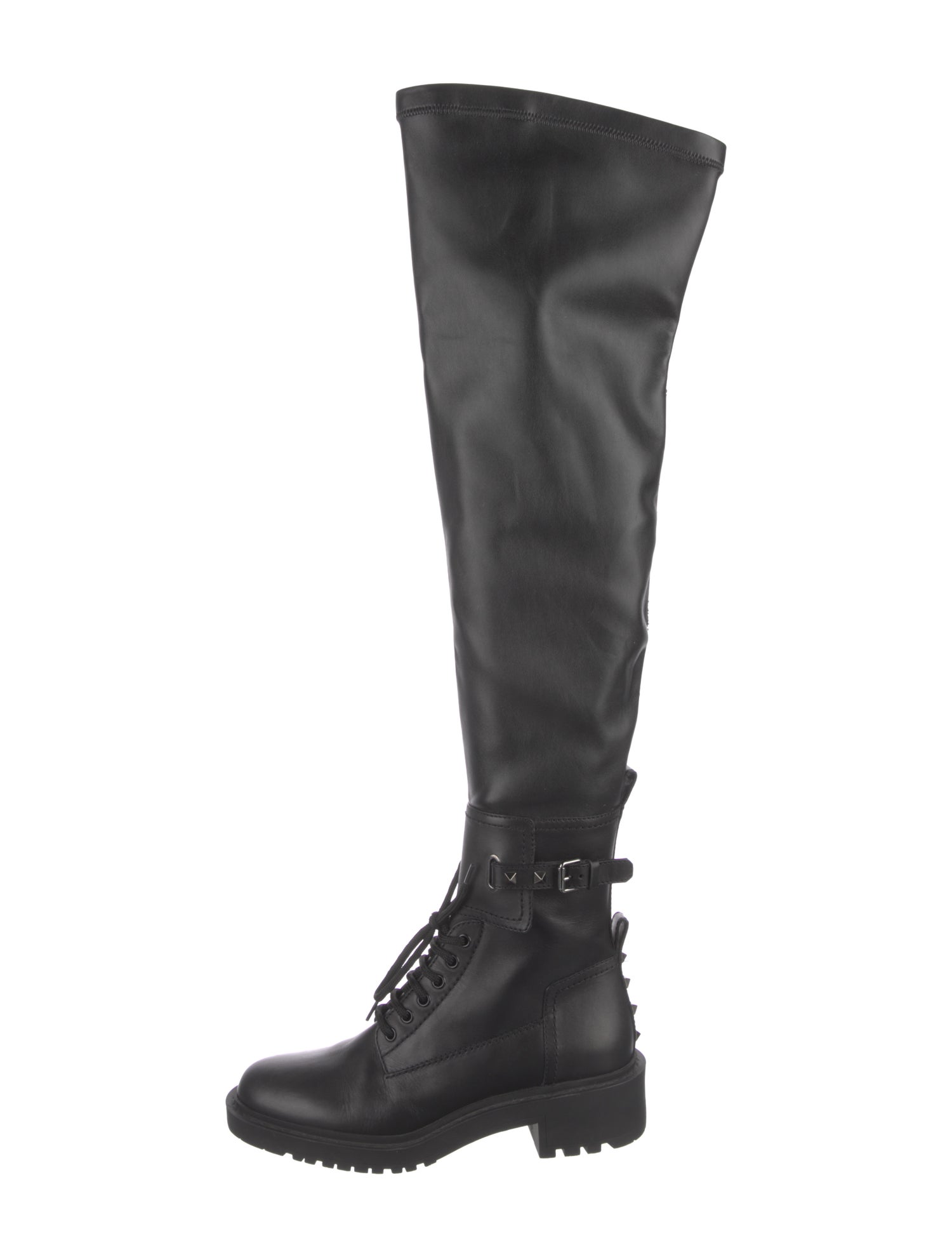 Valentino Rockstud Accents Leather Lace-Up Boots