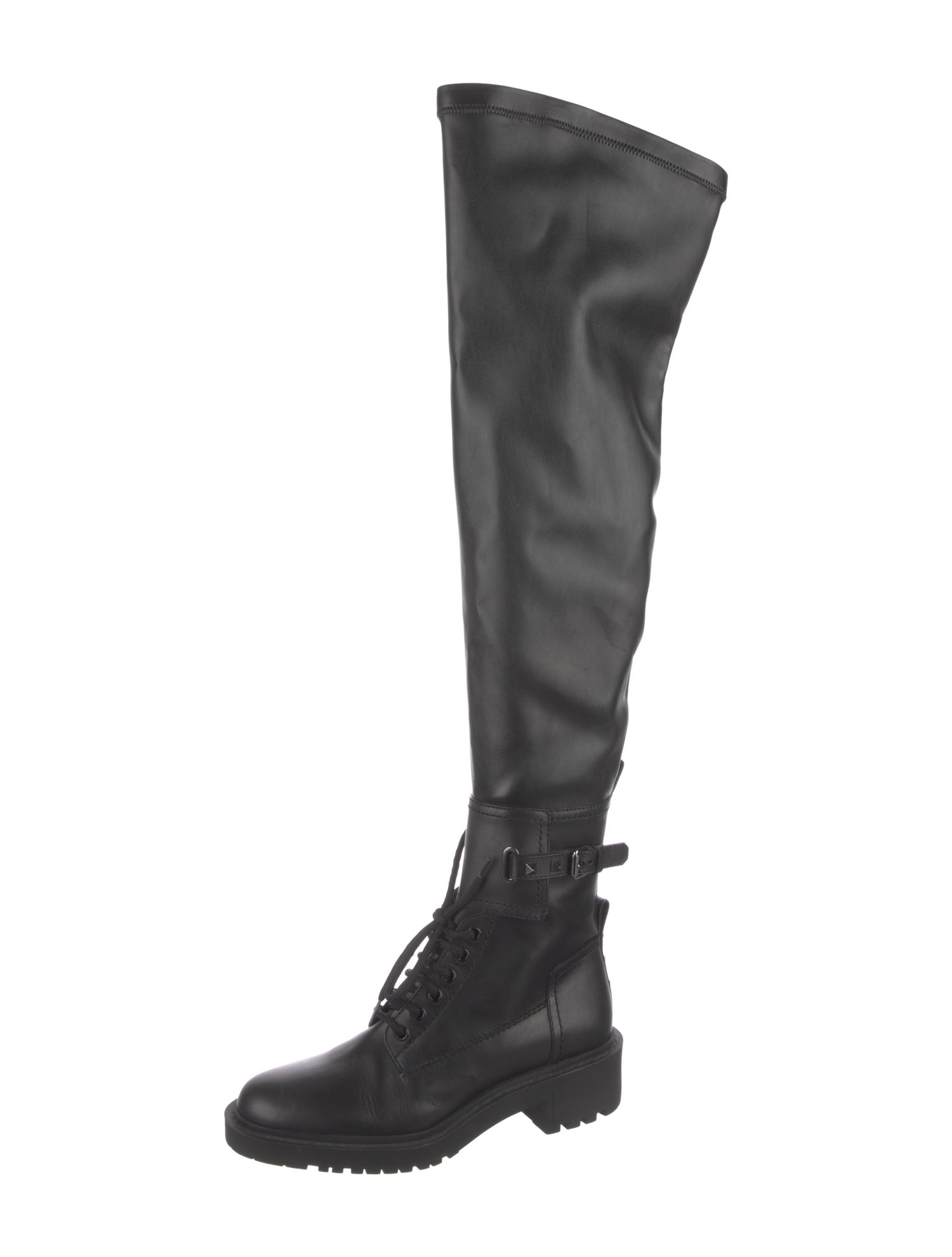 Valentino Rockstud Accents Leather Lace-Up Boots