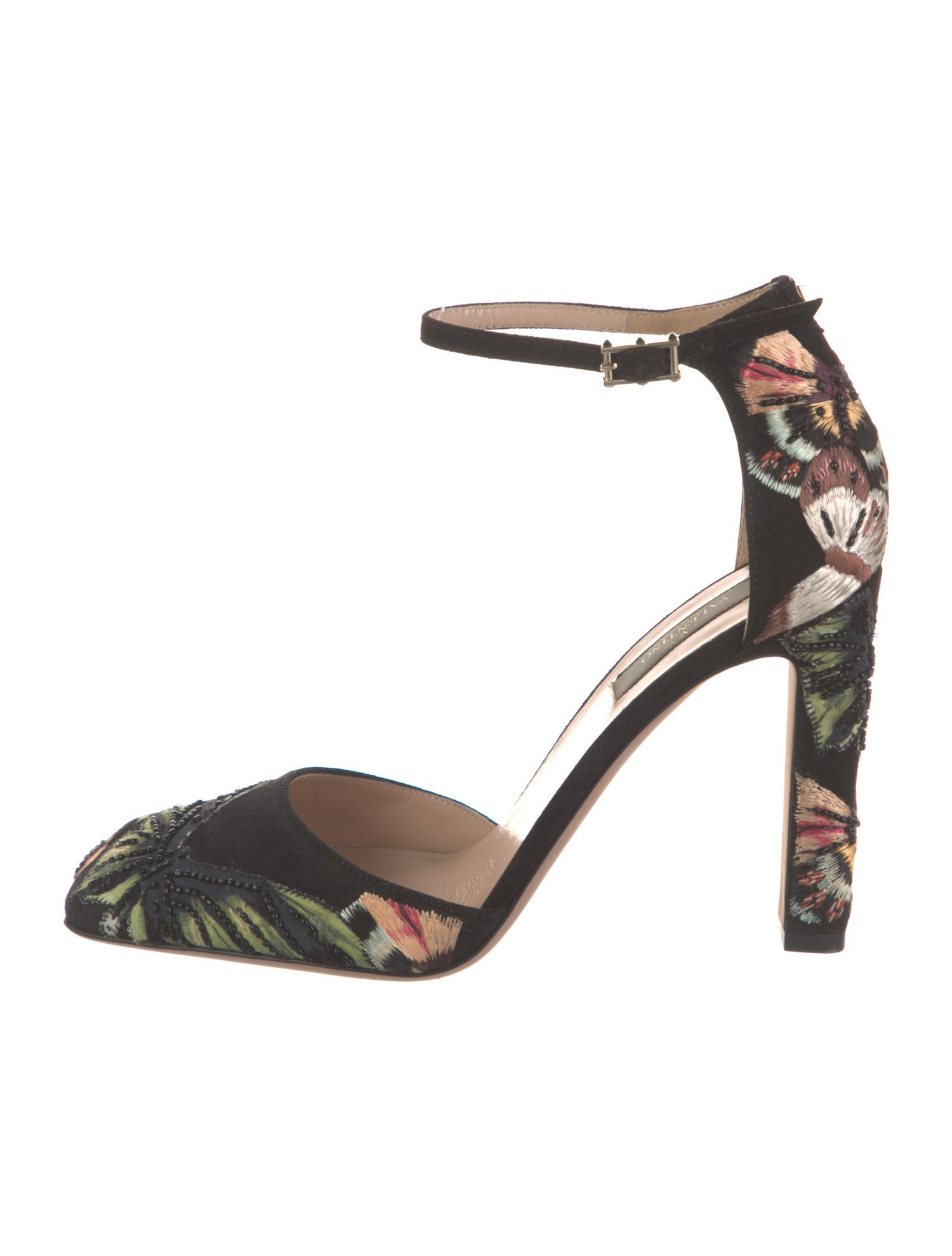 Valentino Camubutterfly Noir Print Suede D'Orsay Pumps