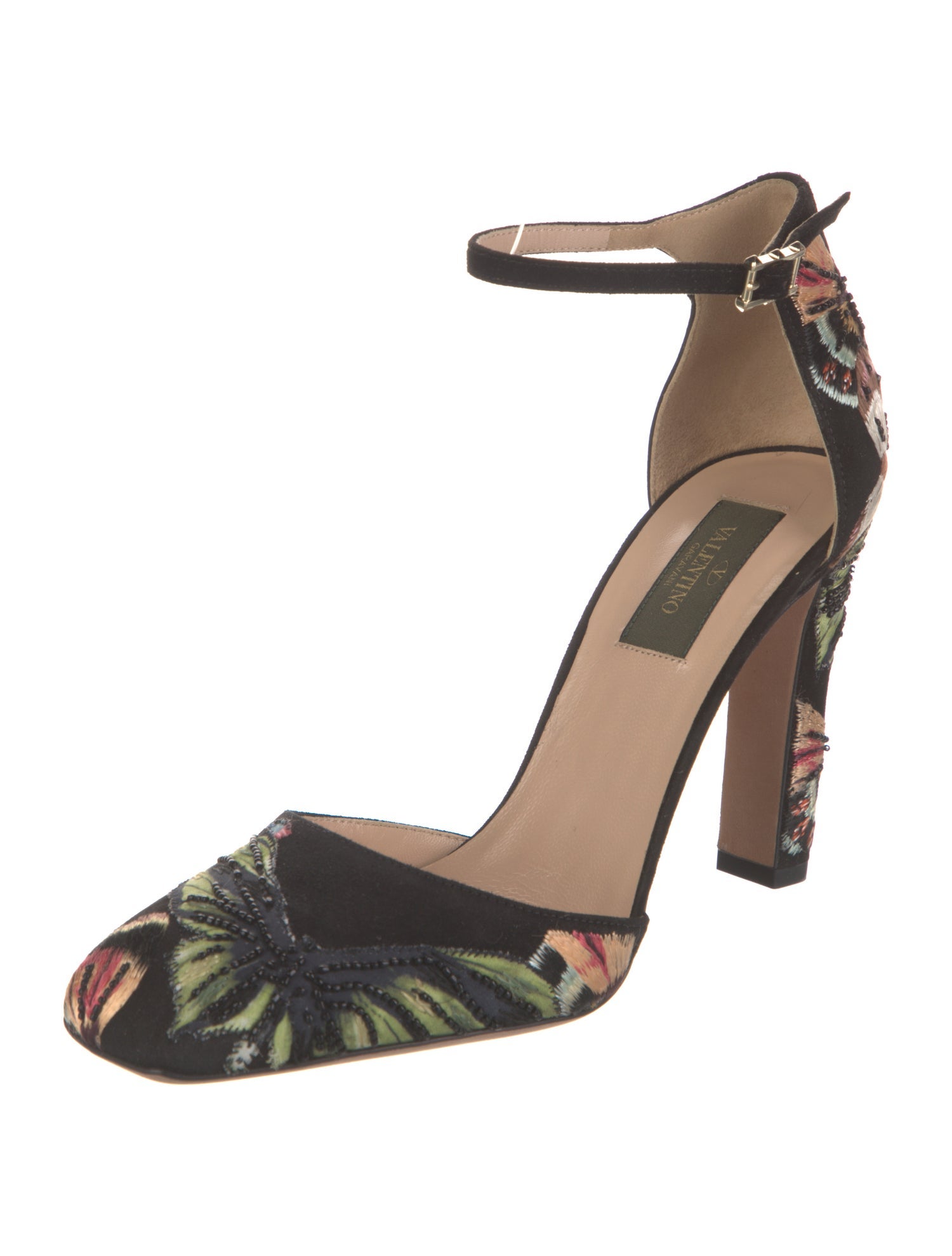 Valentino Camubutterfly Noir Print Suede D'Orsay Pumps