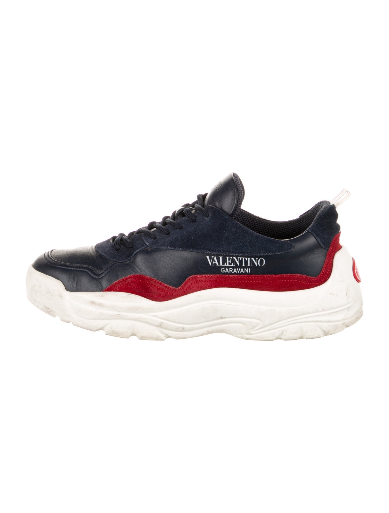 Valentino Leather Colorblock Pattern Sneakers