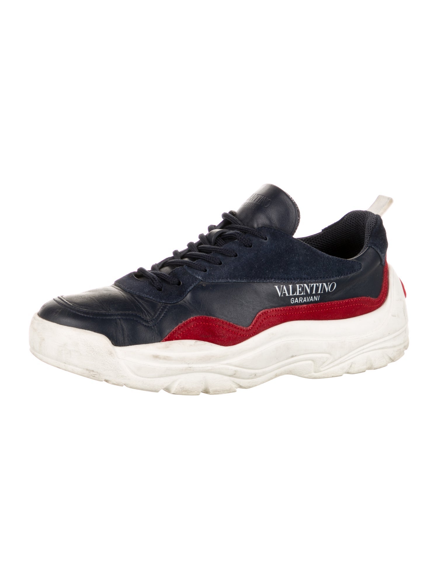 Valentino Leather Colorblock Pattern Sneakers