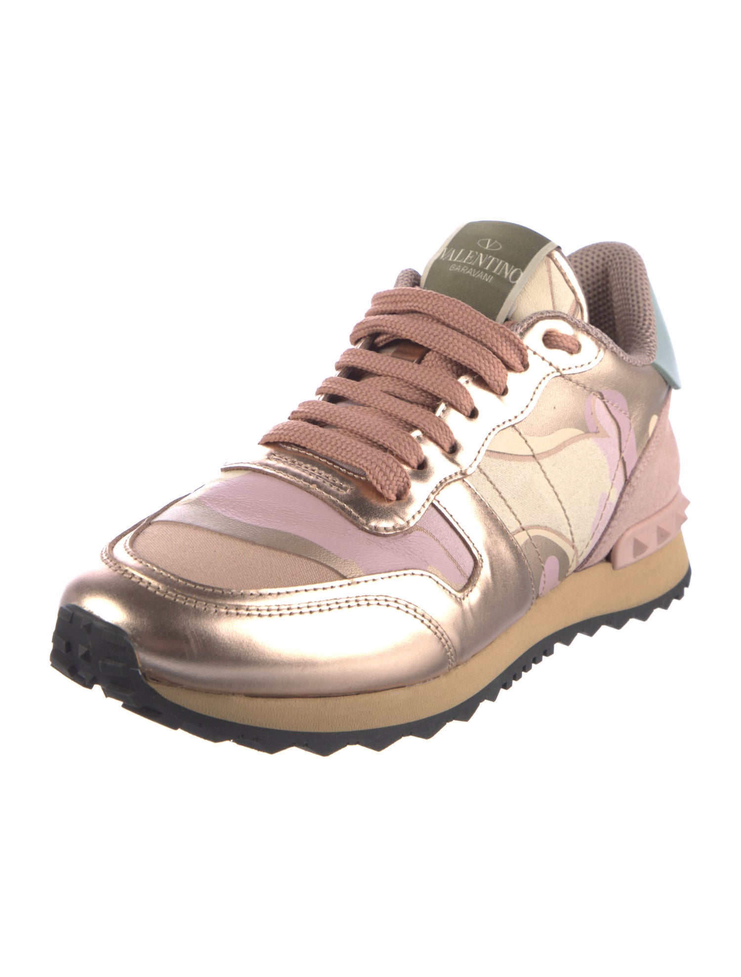 Valentino Rockstud Accents Leather Athletic Sneakers