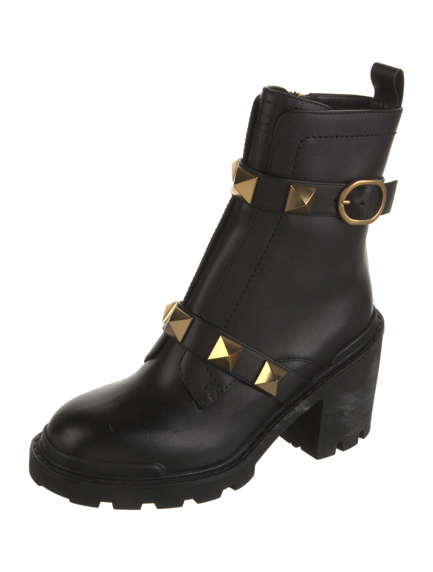 Valentino Rockstud Accents Leather Combat Boots