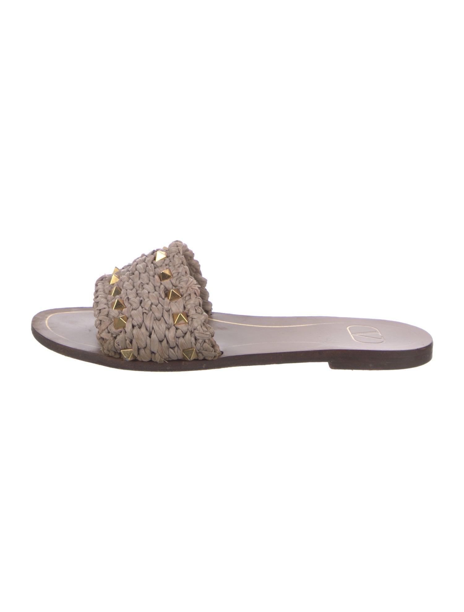 Valentino Rockstud Accents Raffia Slides
